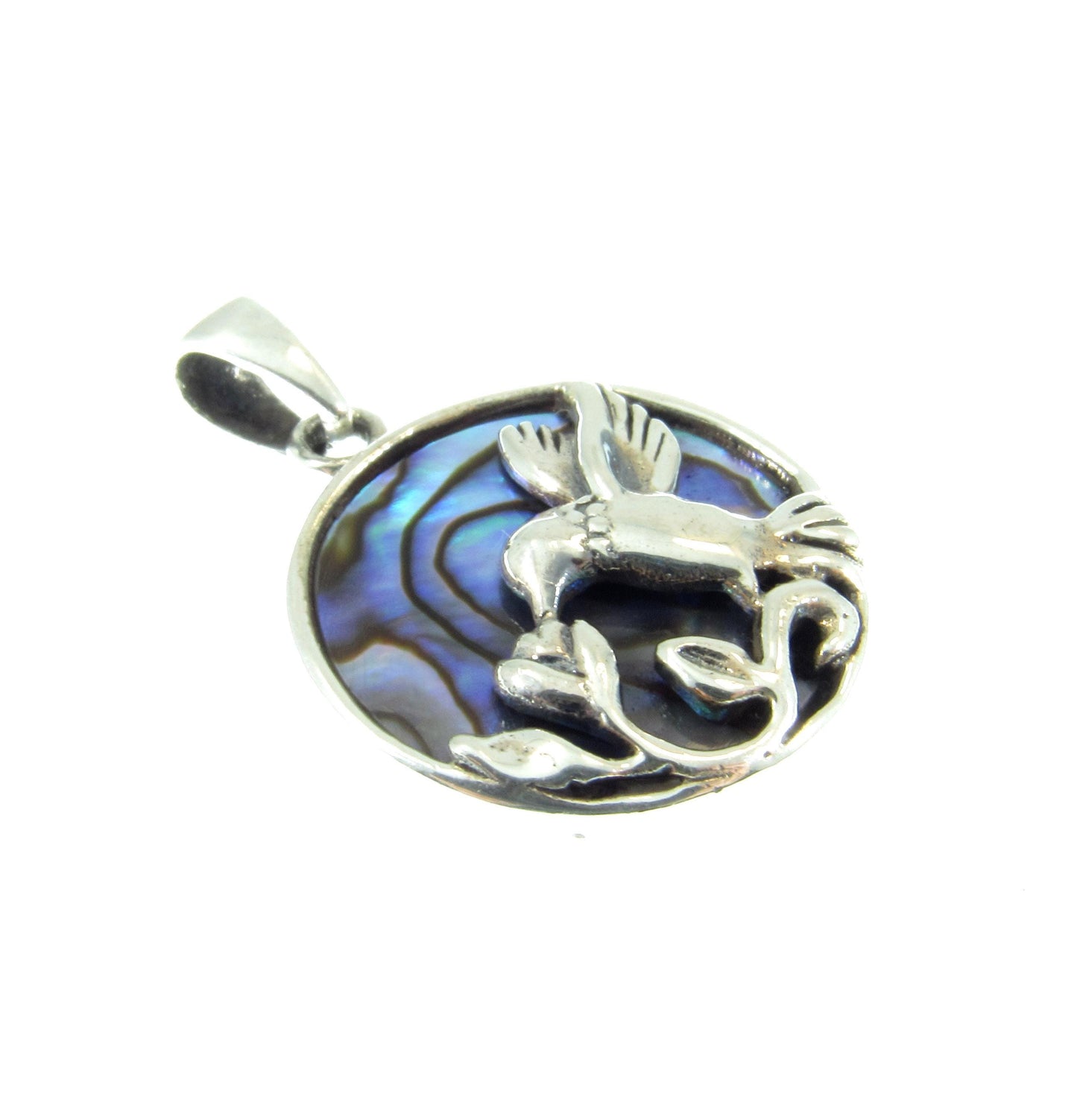 Solid 925 Sterling Silver Hummingbird & Flower Pendant - Colorful Rainbow Paua / Abalone Shell Inlay - Nature Inspired Jewelry Charm