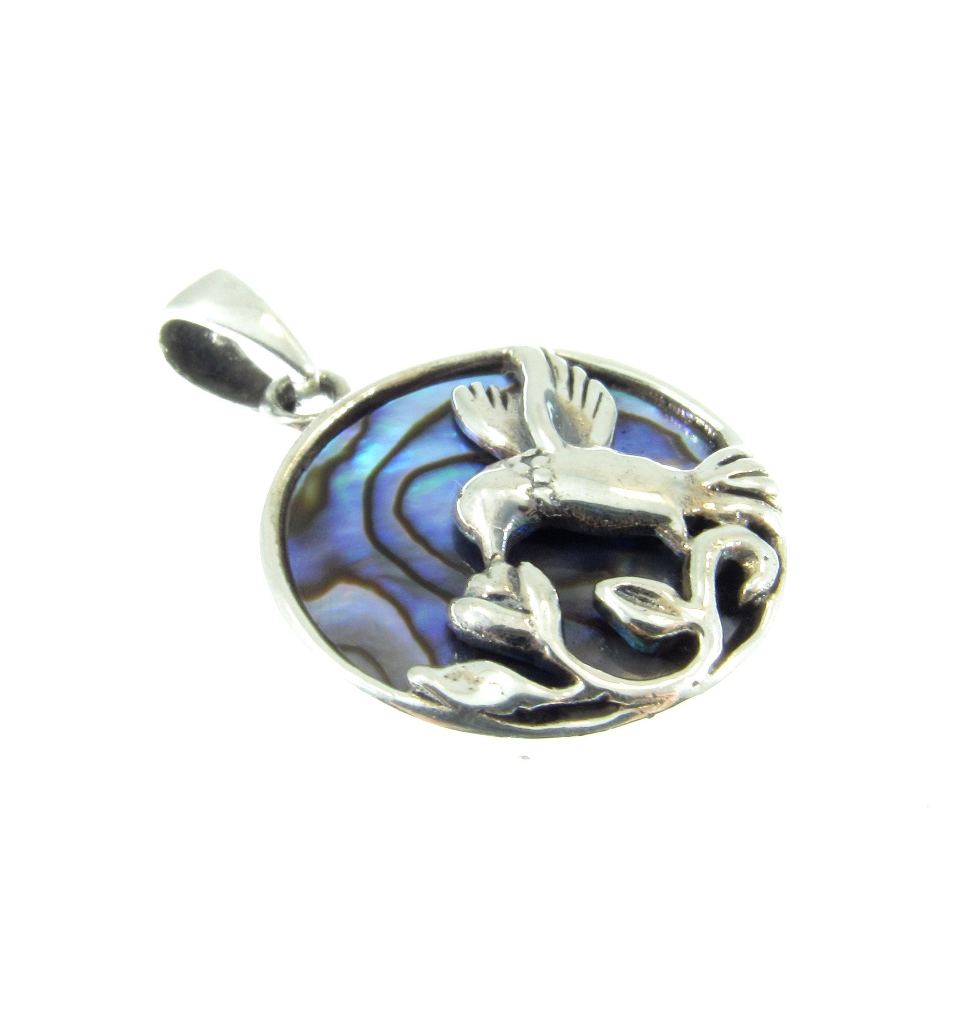 Solid 925 Sterling Silver Hummingbird & Flower Pendant - Colorful Rainbow Paua / Abalone Shell Inlay - Nature Inspired Jewelry Charm