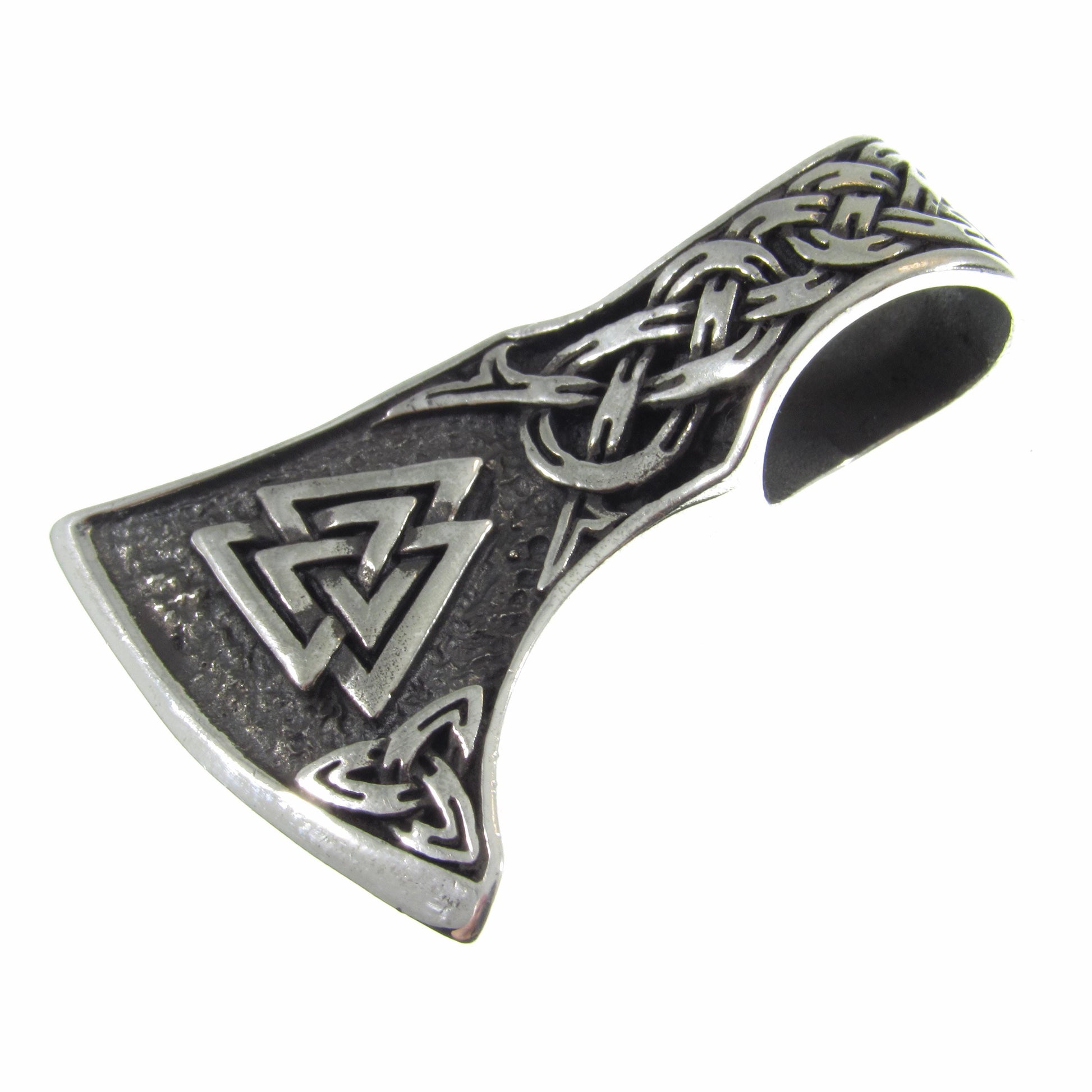 Solid 925 Sterling Silver Mens Thor's Hammer Mjollnir Slide Pendant - Norse Amulet with Valknut Symbol - Celtic Jewelry - Infinity Knotwork