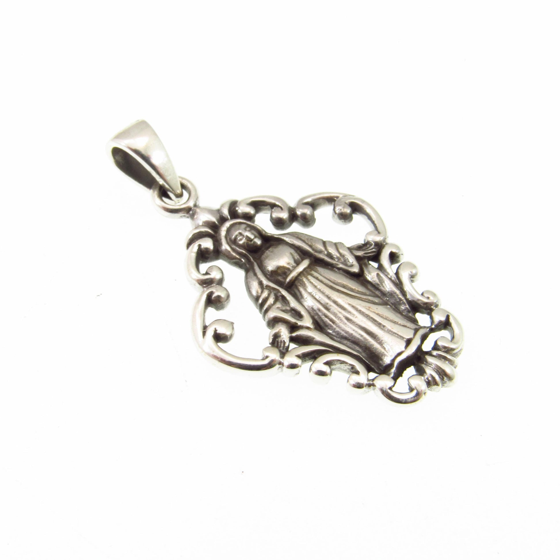 Solid 925 Sterling Silver Virgin Mary Pendant, Miraculous Medal Necklace, Catholic Jewelry, Christian Faith Gift, Religious Protection Charm