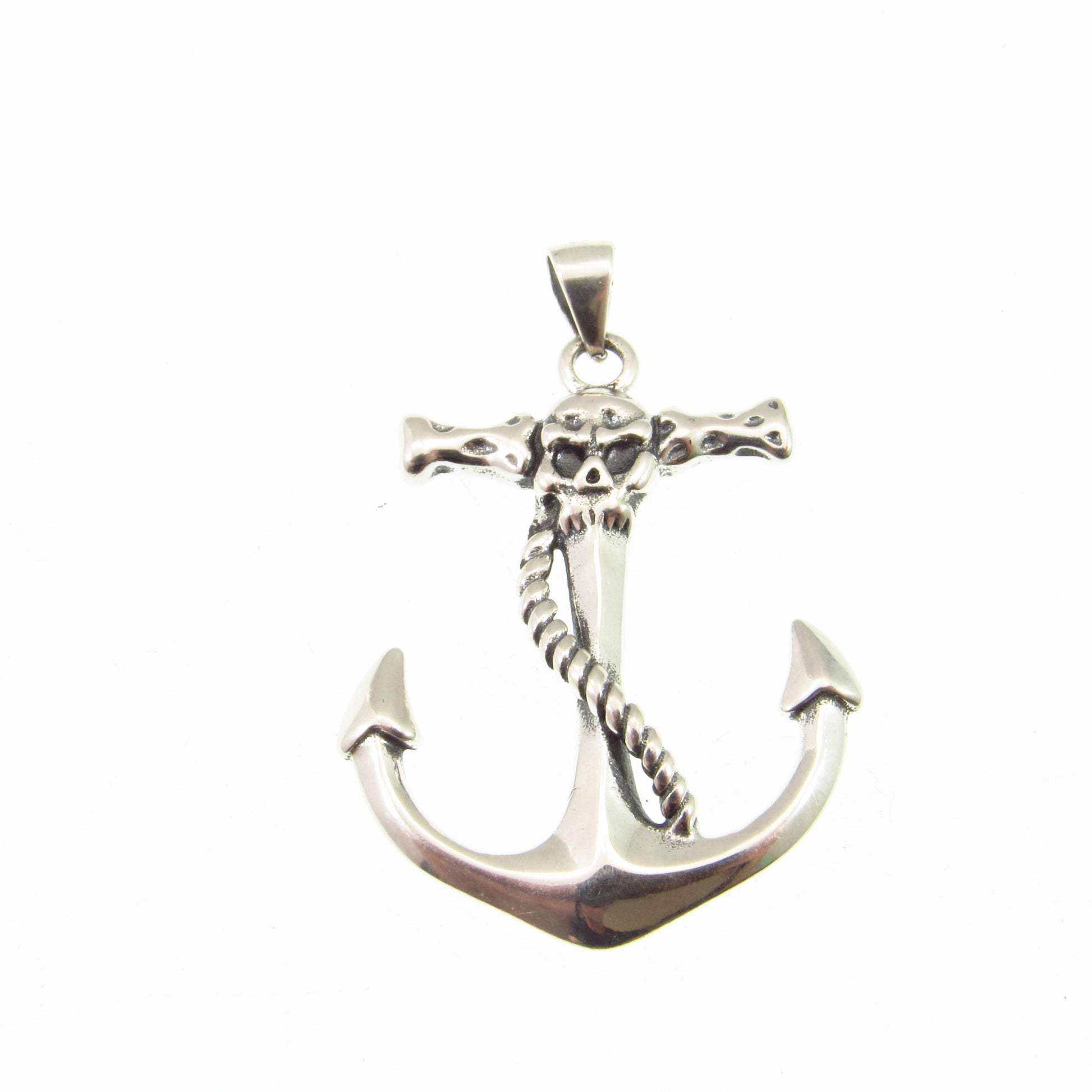 Solid 925 Sterling Silver Skull Anchor Pendant – Nautical Pirate Necklace Pendant, Viking Jewelry, Biker Pendant, Gothic Marine Symbol
