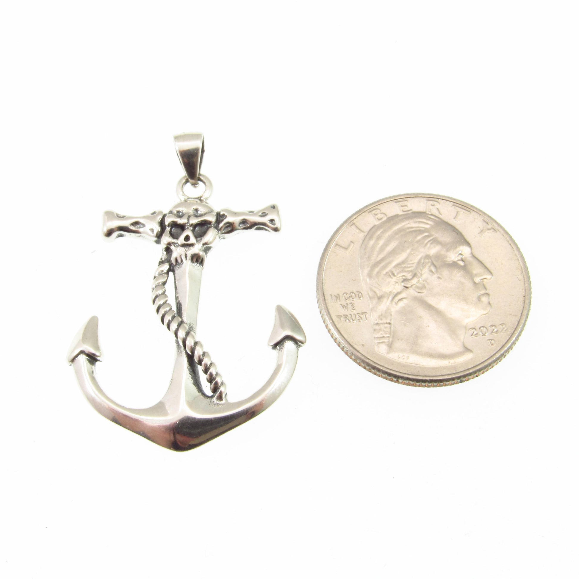 Solid 925 Sterling Silver Skull Anchor Pendant – Nautical Pirate Necklace Pendant, Viking Jewelry, Biker Pendant, Gothic Marine Symbol