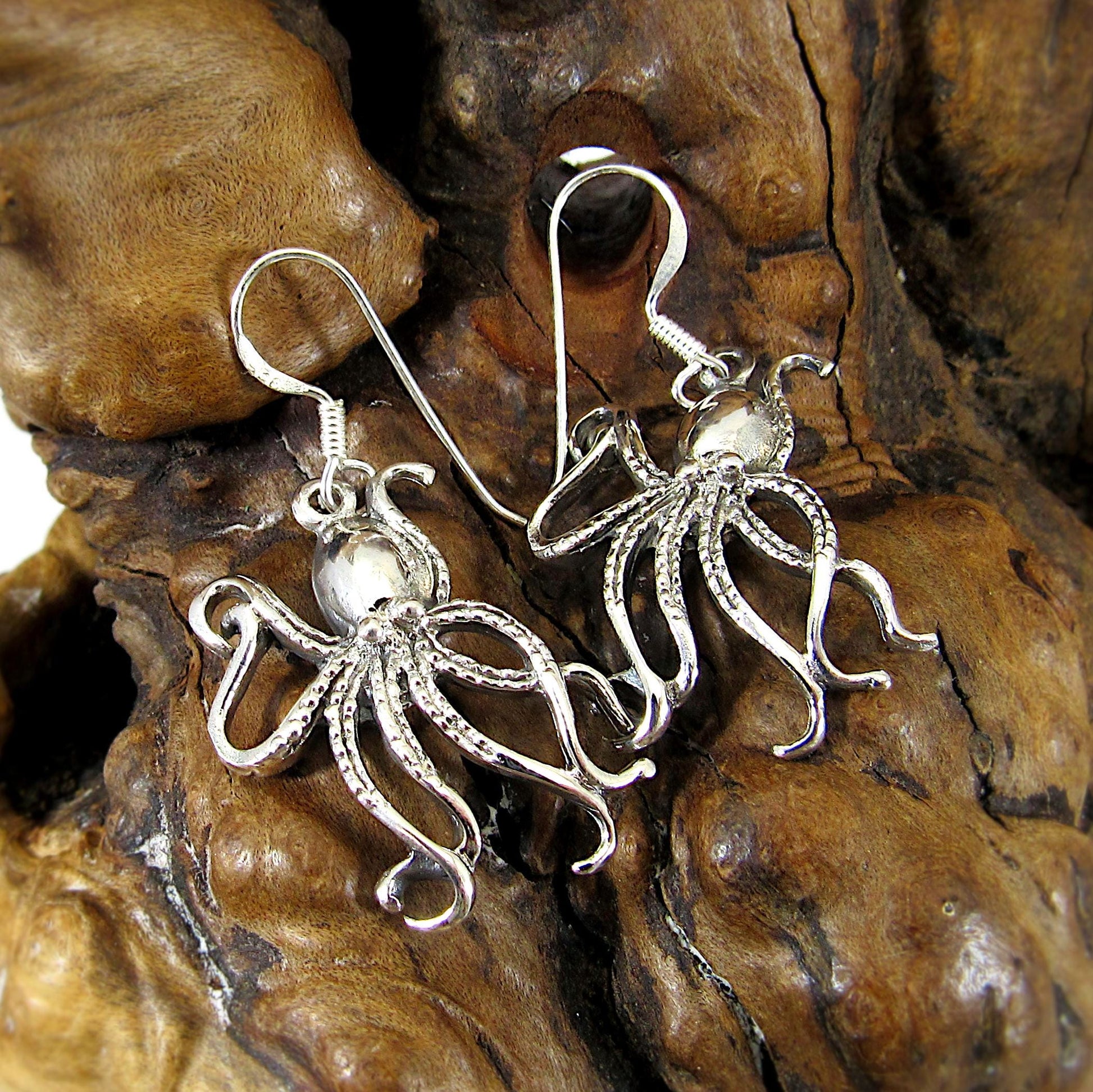 Solid 925 Sterling Silver Octopus Earrings – Nautical Ocean Jewelry, Beach Lover Gift, Boho Sea Life Drop / Hook / Dangle Earrings for Women