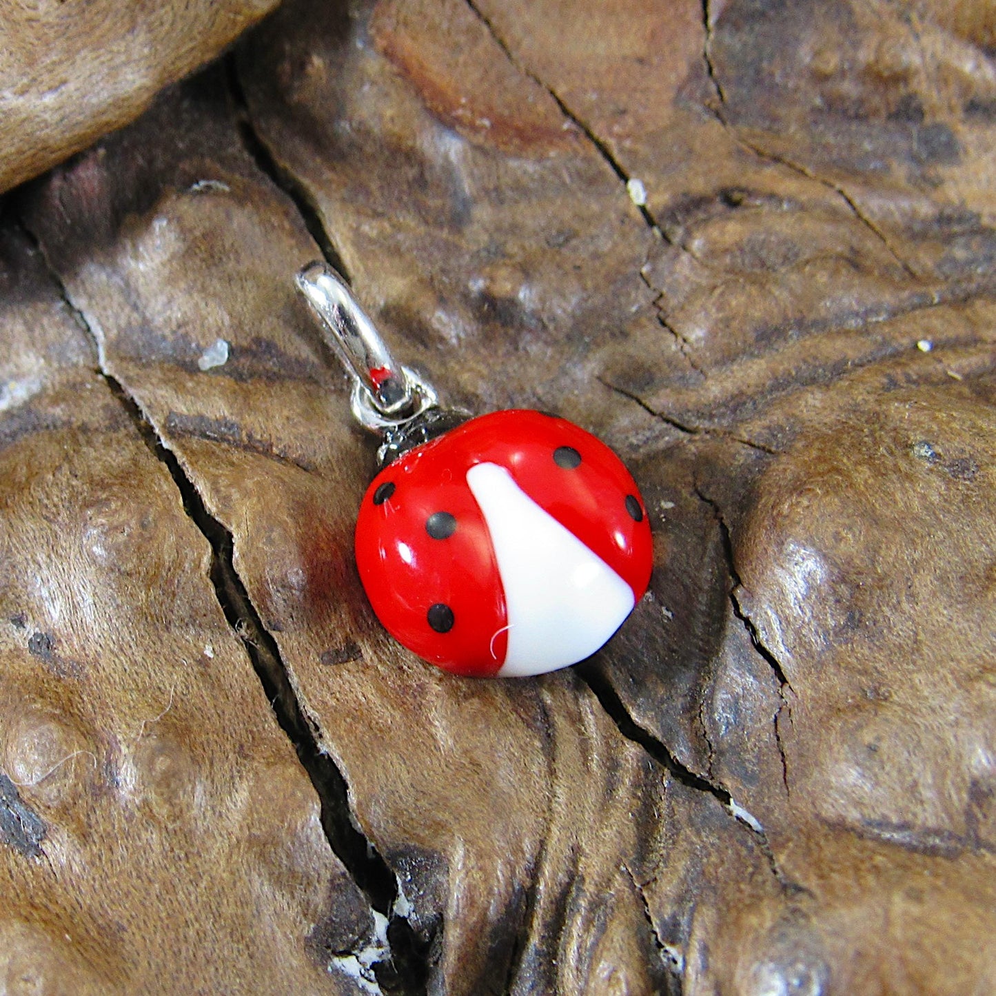 Solid 925 Sterling Silver Ladybug Charm, Hand Painted Enamel Lucky Lady Bug Pendant, Insect Jewelry, Kawaii Charm, Lady Beetle Gift Idea