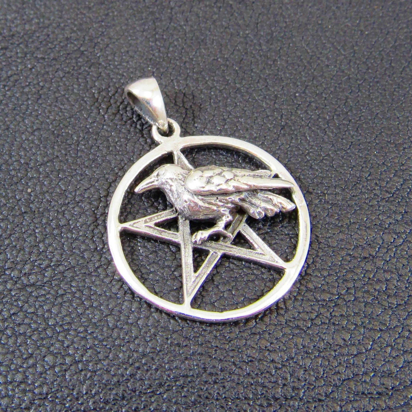 Solid 925 Sterling Silver Raven Pentagram Pendant - Gothic Crow Charm, Wiccan Protection Amulet, Pagan Witchcraft Jewelry, Occult Talisman