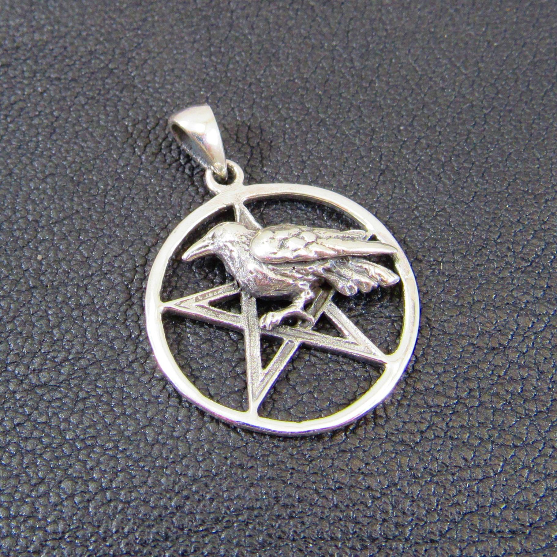 Solid 925 Sterling Silver Raven Pentagram Pendant - Gothic Crow Charm, Wiccan Protection Amulet, Pagan Witchcraft Jewelry, Occult Talisman