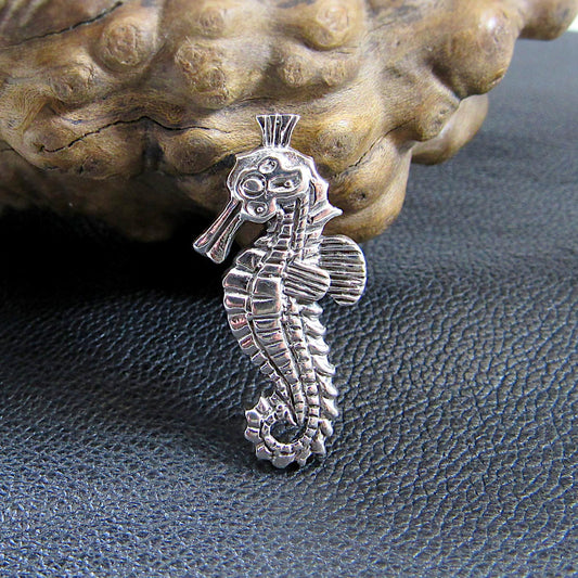 Solid 925 Sterling Silver Seahorse Slide Pendant – Nautical Ocean Jewelry, Marine Life Pendant, Beach Lover Gift, Coastal Sea Creature Charm