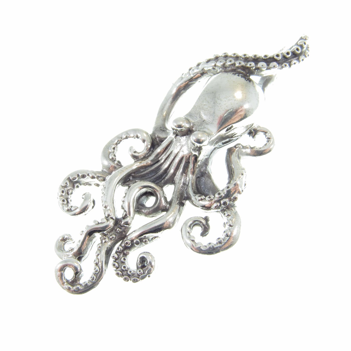 Large Solid 925 Sterling Silver Octopus Slide Pendant – Handcrafted Nautical Jewelry – Ocean Lover Statement Piece – Kraken Sea Life Gift