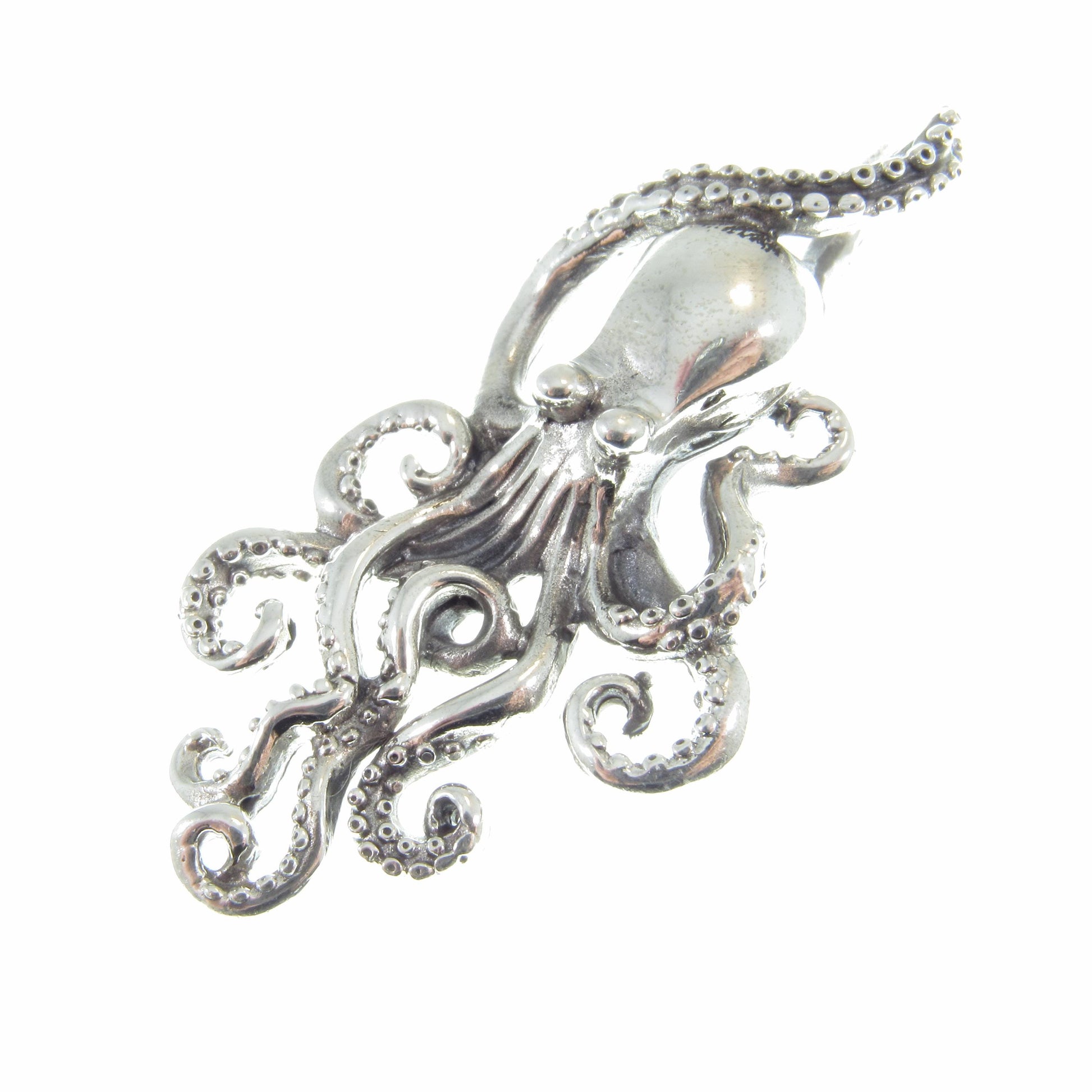 Large Solid 925 Sterling Silver Octopus Slide Pendant – Handcrafted Nautical Jewelry – Ocean Lover Statement Piece – Kraken Sea Life Gift