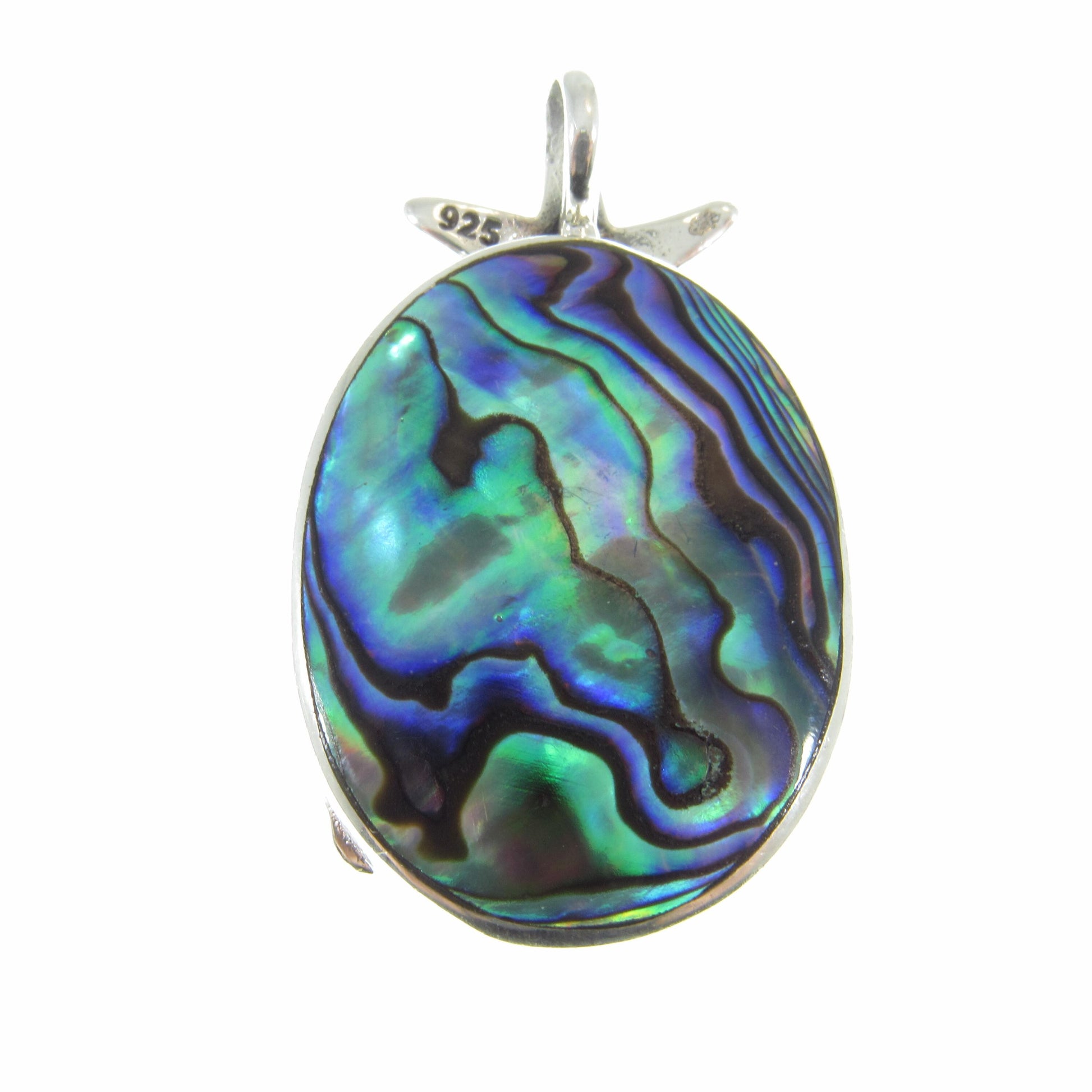 Solid 925 Sterling Silver and Abalone Shell Slide Pendant – Handcrafted Mermaid & Starfish Pendant – Ocean-Inspired Jewelry – Nautical Gift