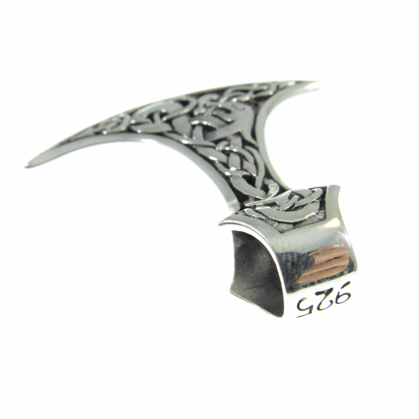 Solid 925 Sterling Silver Celtic Thor's Hammer Slide Pendant - Mjollnir Jewelry - Celtic Scrolls & Knotwork, Handcrafted Mens Viking Jewelry