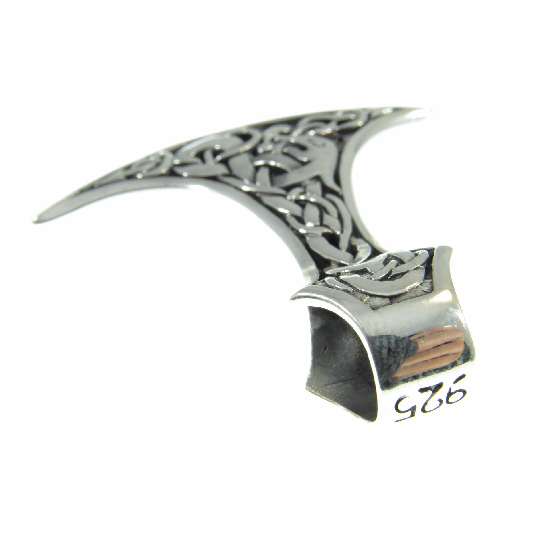 Solid 925 Sterling Silver Celtic Thor's Hammer Slide Pendant - Mjollnir Jewelry - Celtic Scrolls & Knotwork, Handcrafted Mens Viking Jewelry