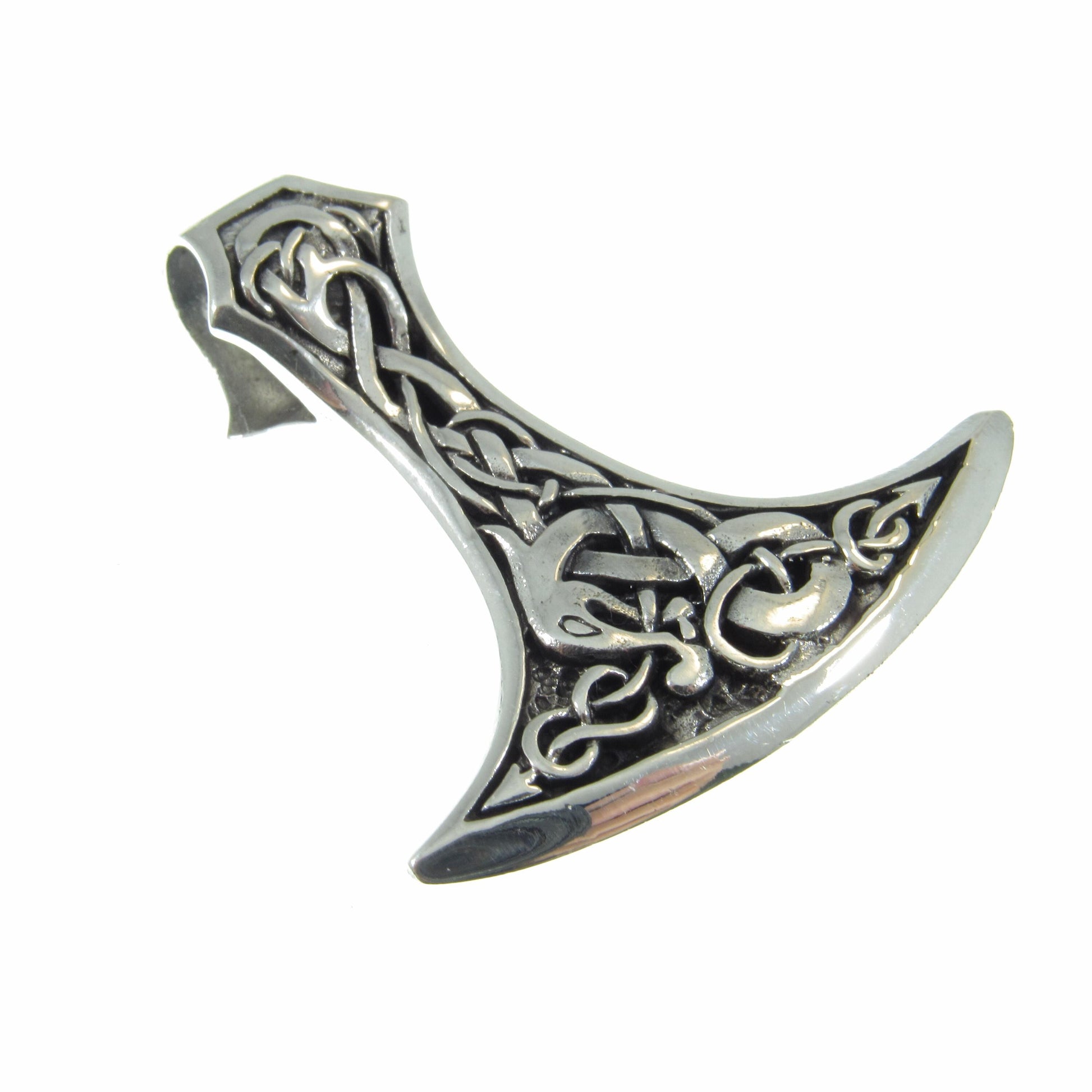 Solid 925 Sterling Silver Celtic Thor's Hammer Slide Pendant - Mjollnir Jewelry - Celtic Scrolls & Knotwork, Handcrafted Mens Viking Jewelry