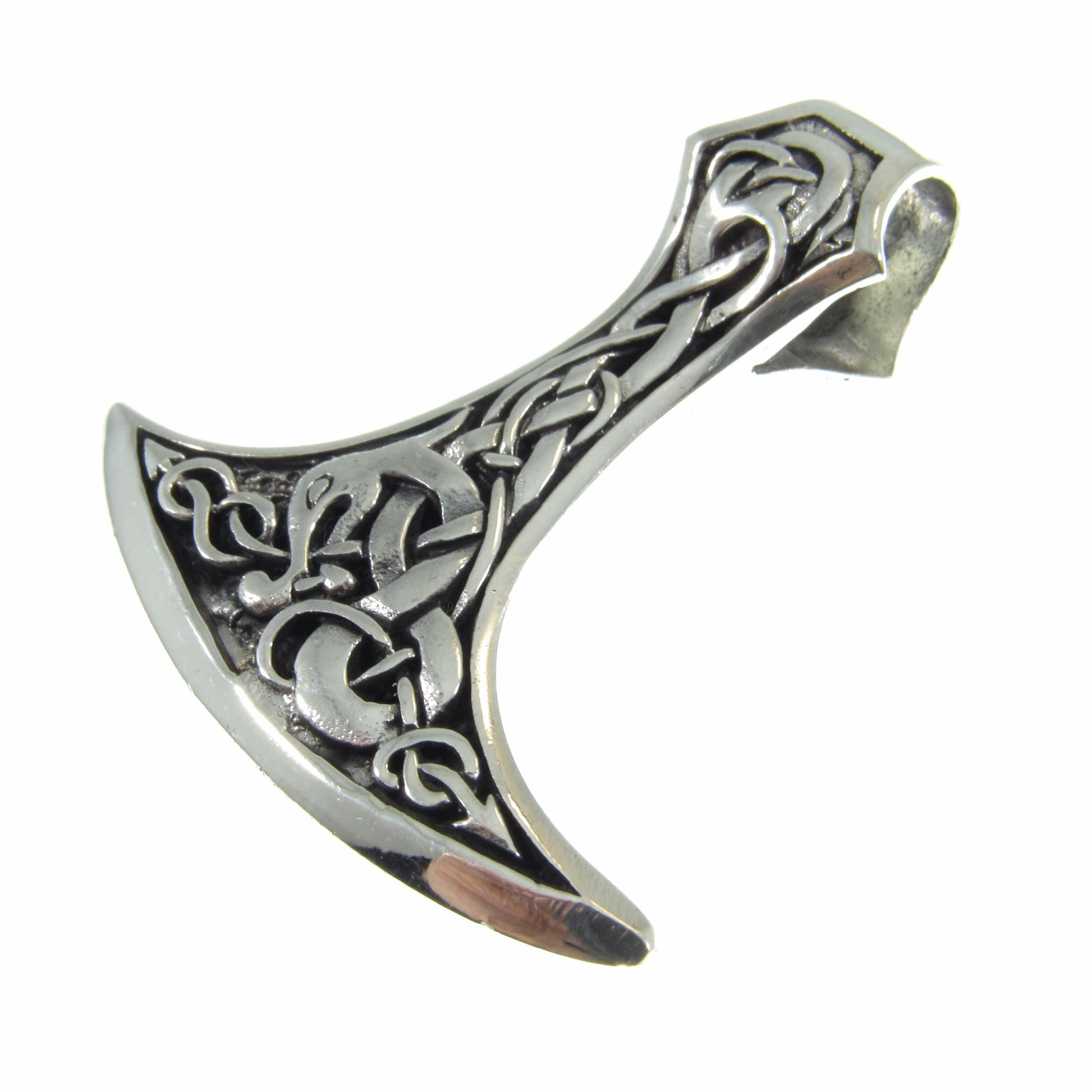 Solid 925 Sterling Silver Celtic Thor's Hammer Slide Pendant - Mjollnir Jewelry - Celtic Scrolls & Knotwork, Handcrafted Mens Viking Jewelry