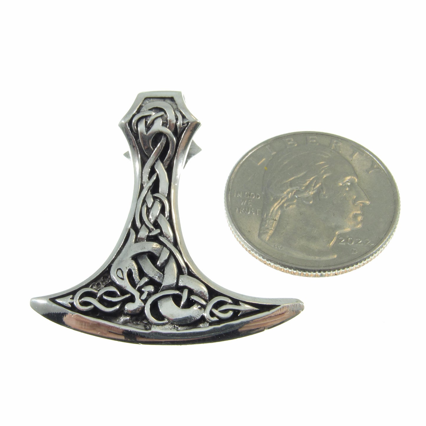 Solid 925 Sterling Silver Celtic Thor's Hammer Slide Pendant - Mjollnir Jewelry - Celtic Scrolls & Knotwork, Handcrafted Mens Viking Jewelry