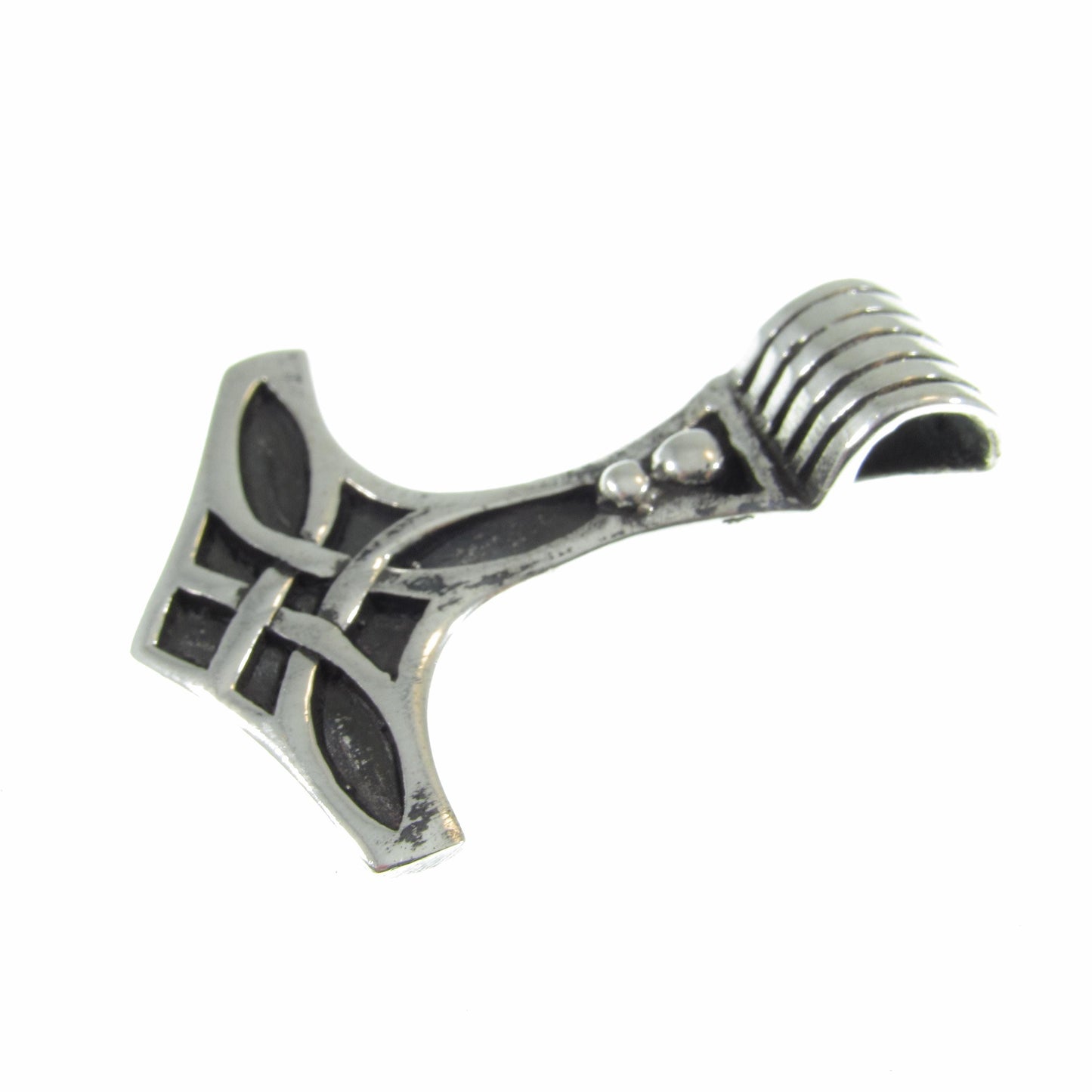 Solid 925 Sterling Silver Thor’s Hammer Slide Pendant – Handcrafted Viking Jewelry – Norse Mythology Charm – Mjolnir Celtic Knotwork Amulet