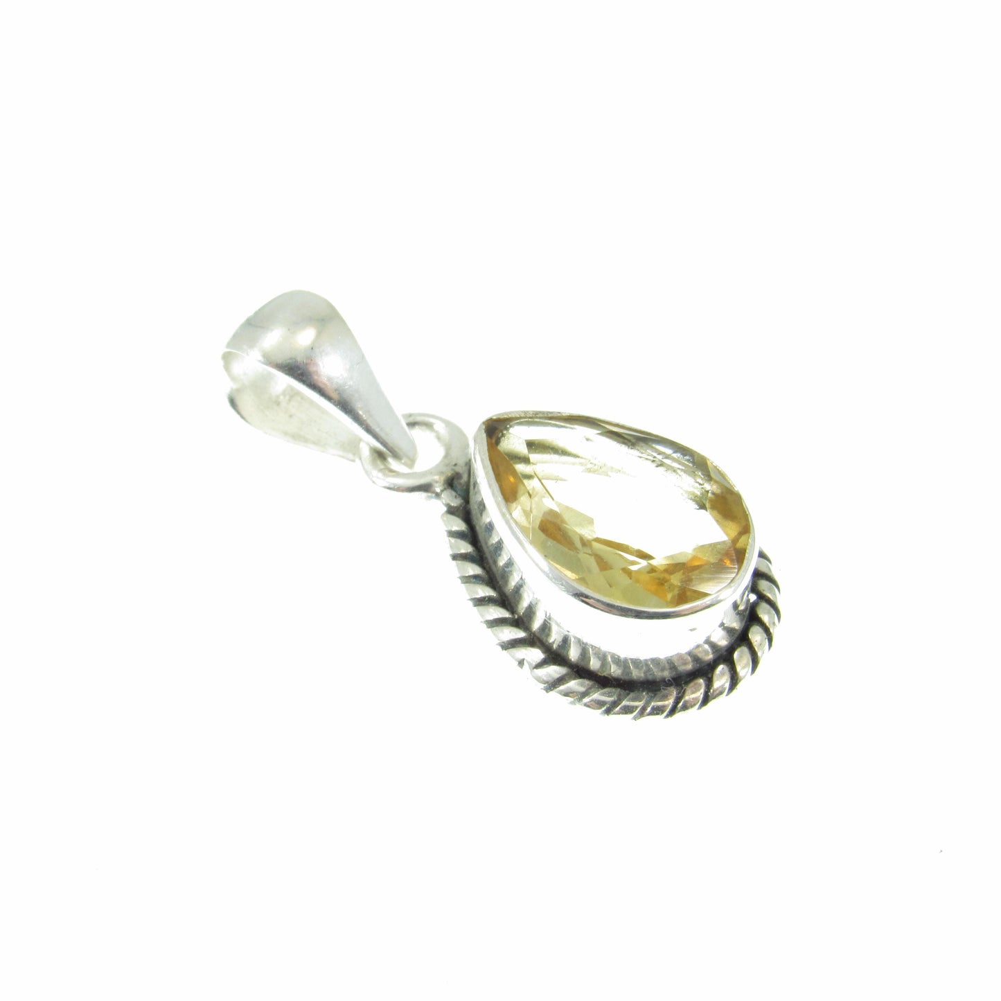 Solid 925 Sterling Silver and Faceted Citrine Pendant – Handcrafted Teardrop Gemstone Charm – November Birthstone Jewelry – Gift for Her