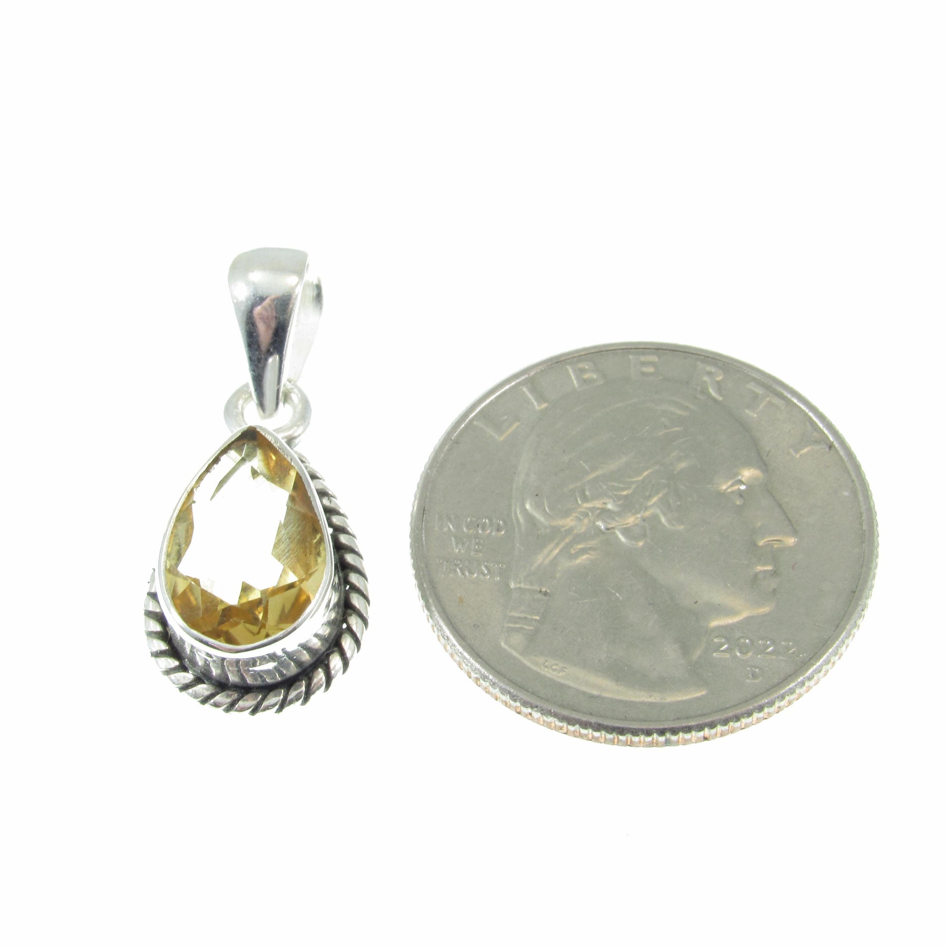 Solid 925 Sterling Silver and Faceted Citrine Pendant – Handcrafted Teardrop Gemstone Charm – November Birthstone Jewelry – Gift for Her