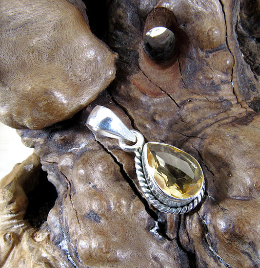 Solid 925 Sterling Silver and Faceted Citrine Pendant – Handcrafted Teardrop Gemstone Charm – November Birthstone Jewelry – Gift for Her