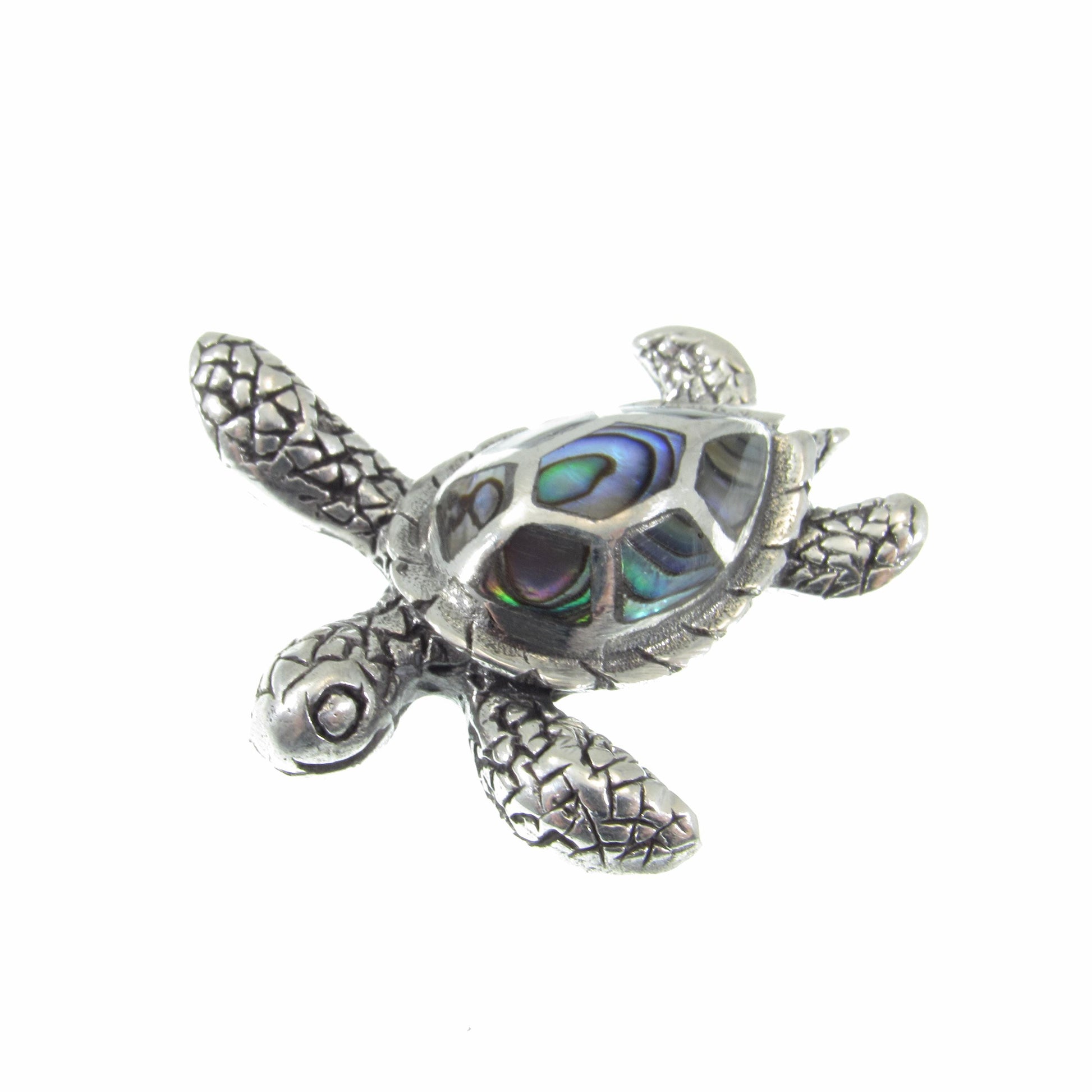 Solid 925 Sterling Silver Sea Turtle Slide Pendant with Abalone Shell – Ocean Jewelry, Nautical Animal Necklace, Beach Lover Gift