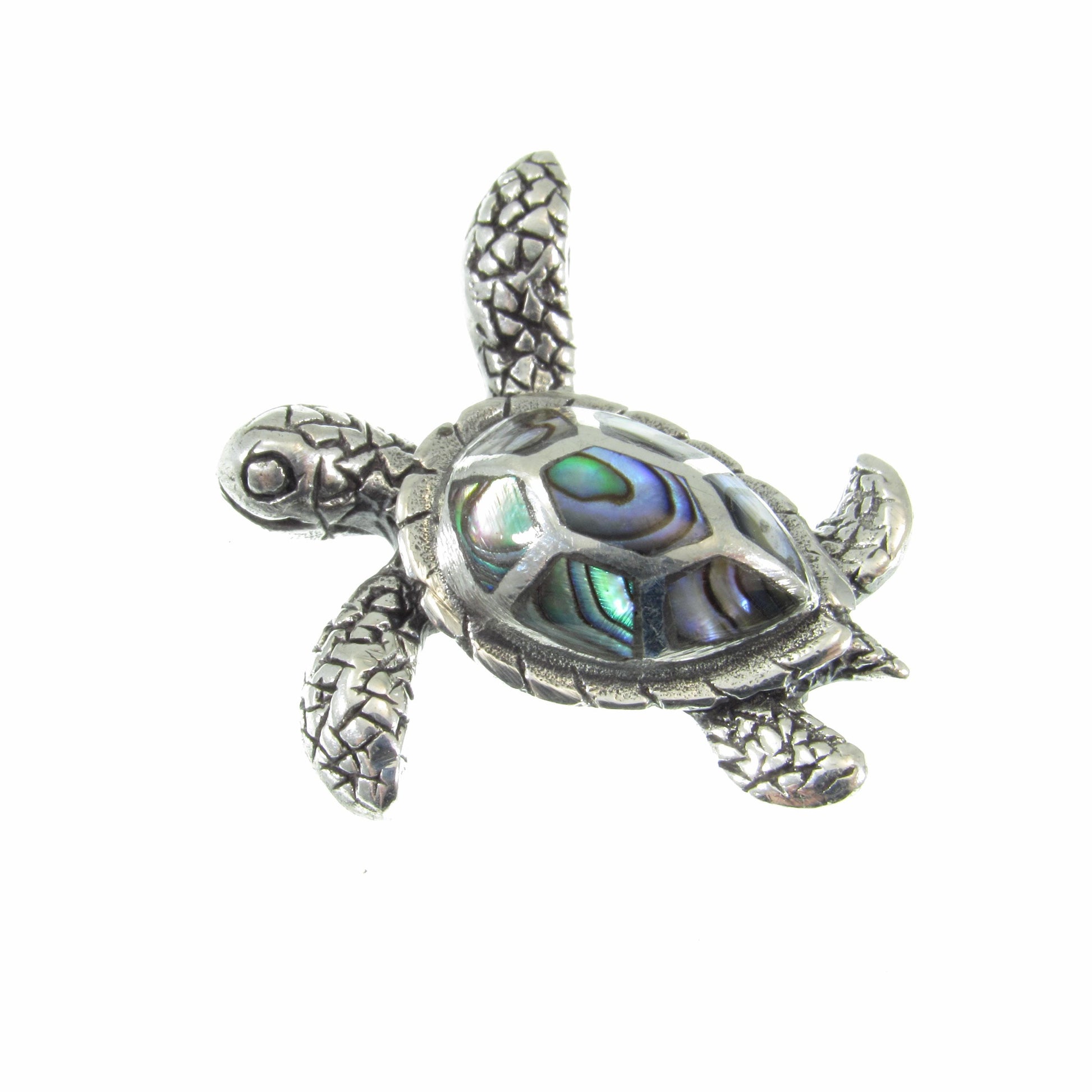 Solid 925 Sterling Silver Sea Turtle Slide Pendant with Abalone Shell – Ocean Jewelry, Nautical Animal Necklace, Beach Lover Gift