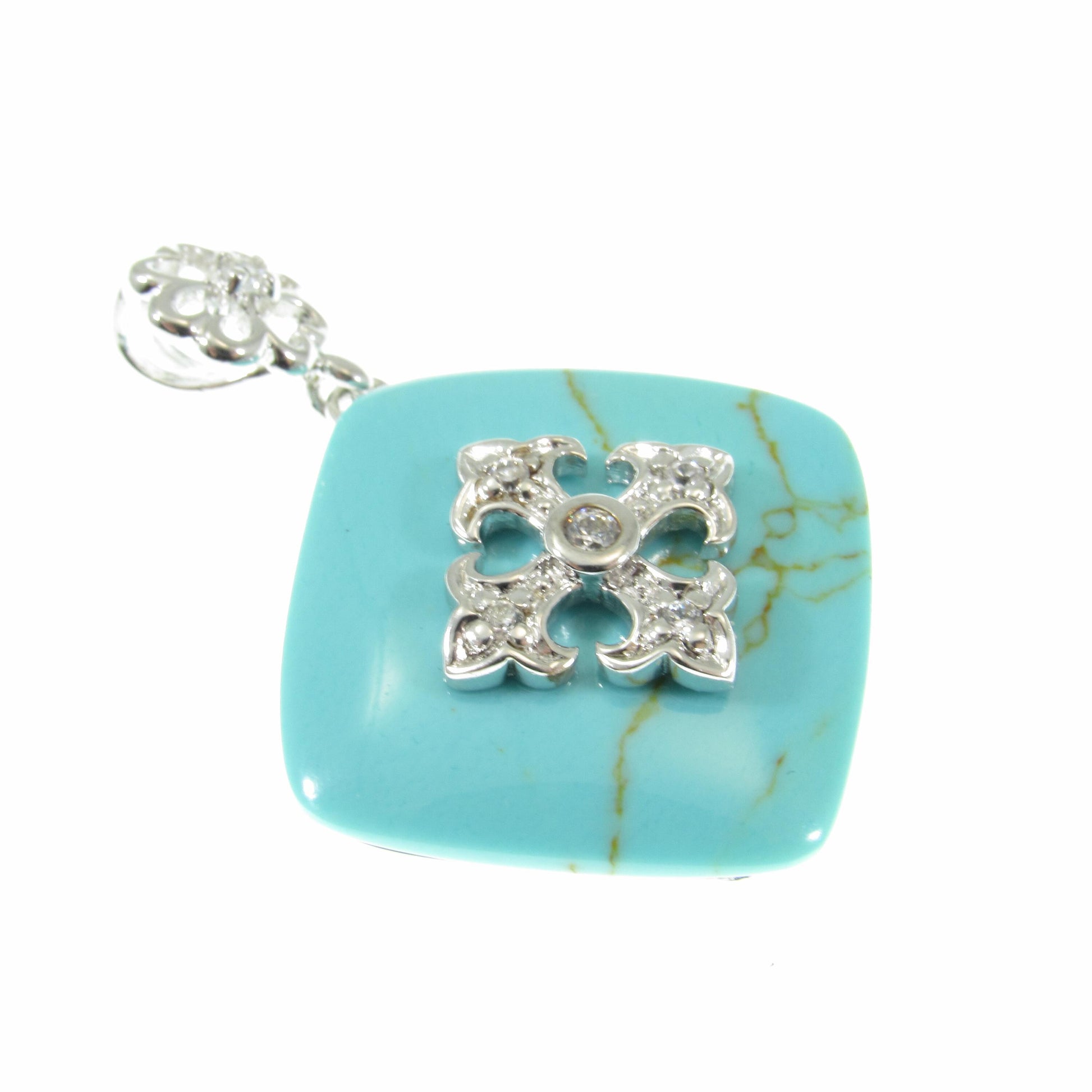 Solid 925 Sterling Silver & Simulated Turquoise Pendant – Boho Statement Amulet, Vintage-Inspired Western Jewelry, Gothic Cross Design