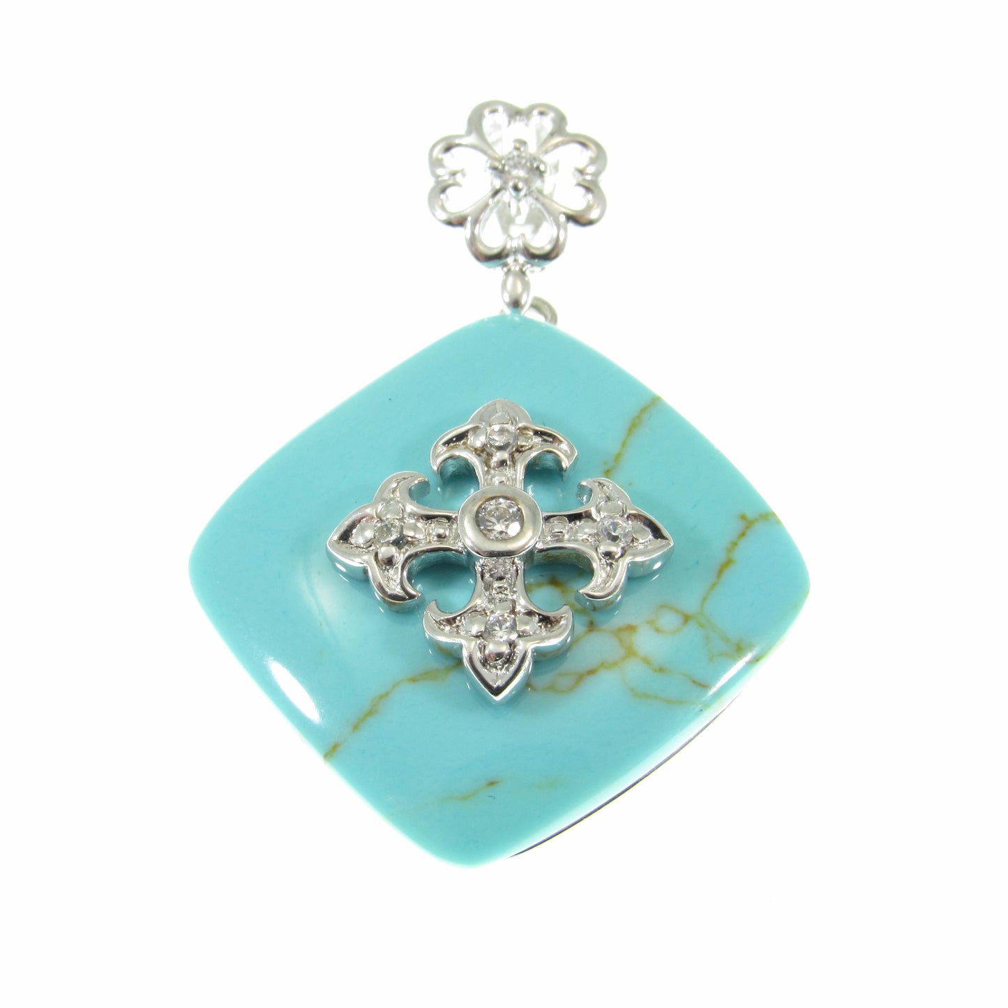 Solid 925 Sterling Silver & Simulated Turquoise Pendant – Boho Statement Amulet, Vintage-Inspired Western Jewelry, Gothic Cross Design