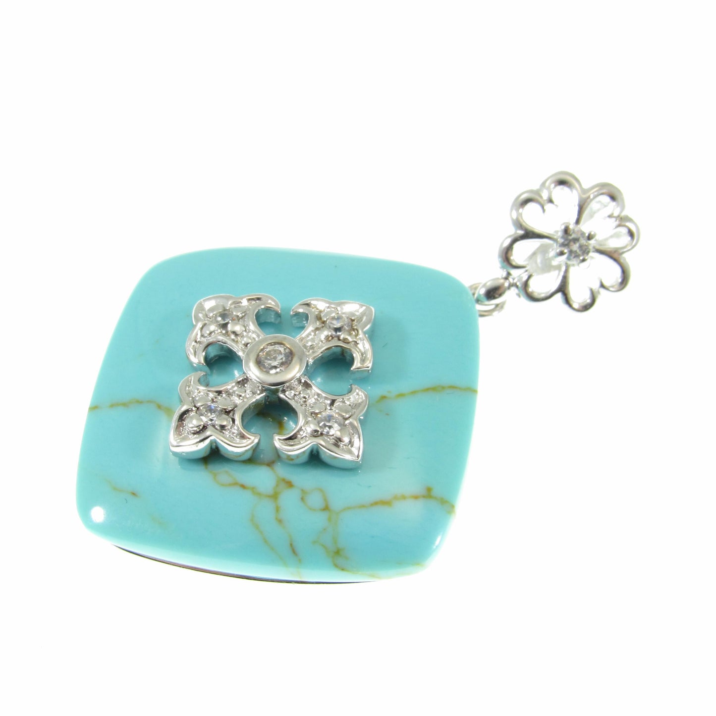 Solid 925 Sterling Silver & Simulated Turquoise Pendant – Boho Statement Amulet, Vintage-Inspired Western Jewelry, Gothic Cross Design