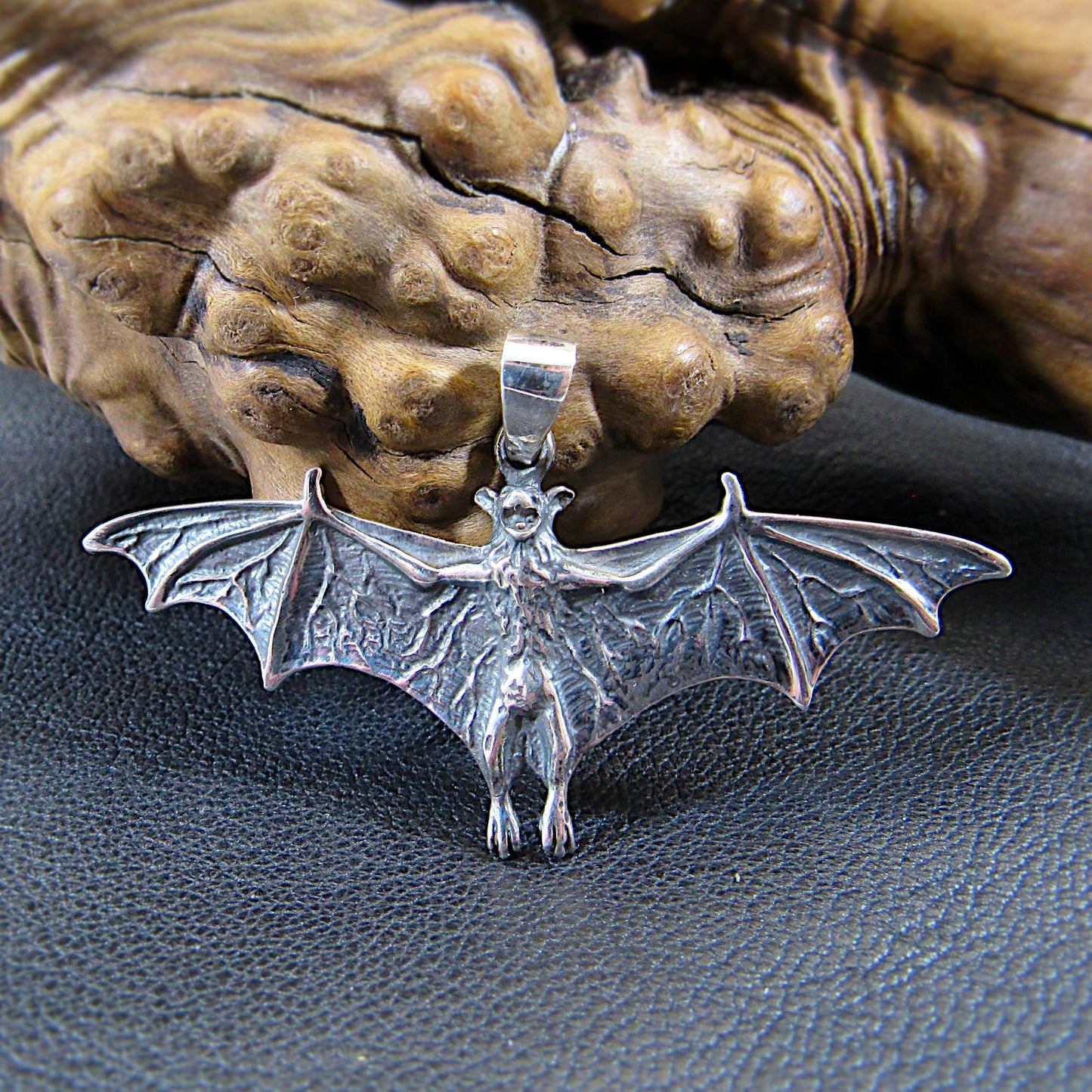 Solid 925 Sterling Silver Bat Pendant – Gothic Vampire Necklace Pendant, Halloween Jewelry, Occult Gift for Men & Women, Wiccan Jewelry