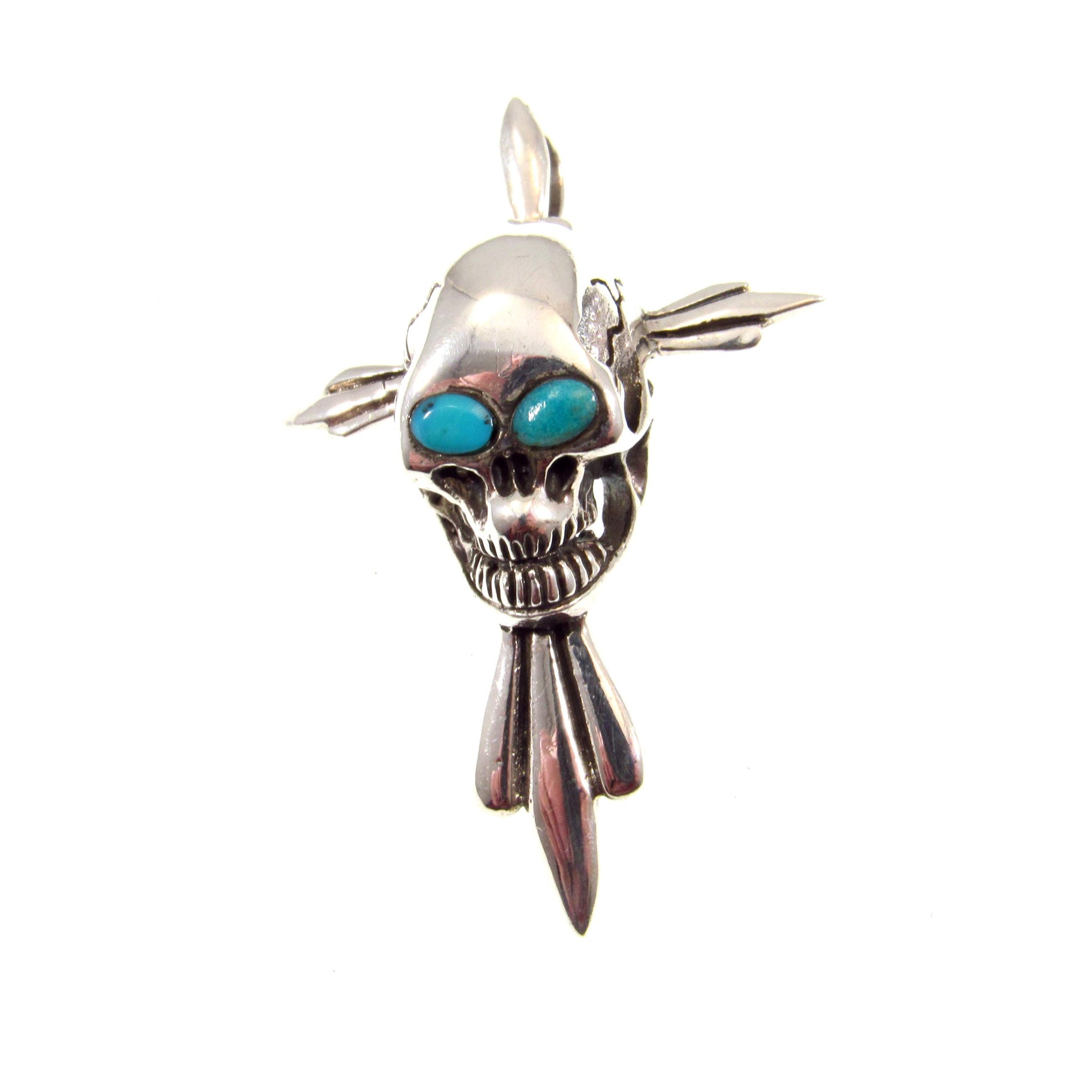 Solid 925 Sterling Silver Skull Pendant with Turquoise Eyes – Handcrafted Biker Jewelry, Gothic Necklace Pendant, Edgy Men's Streetwear