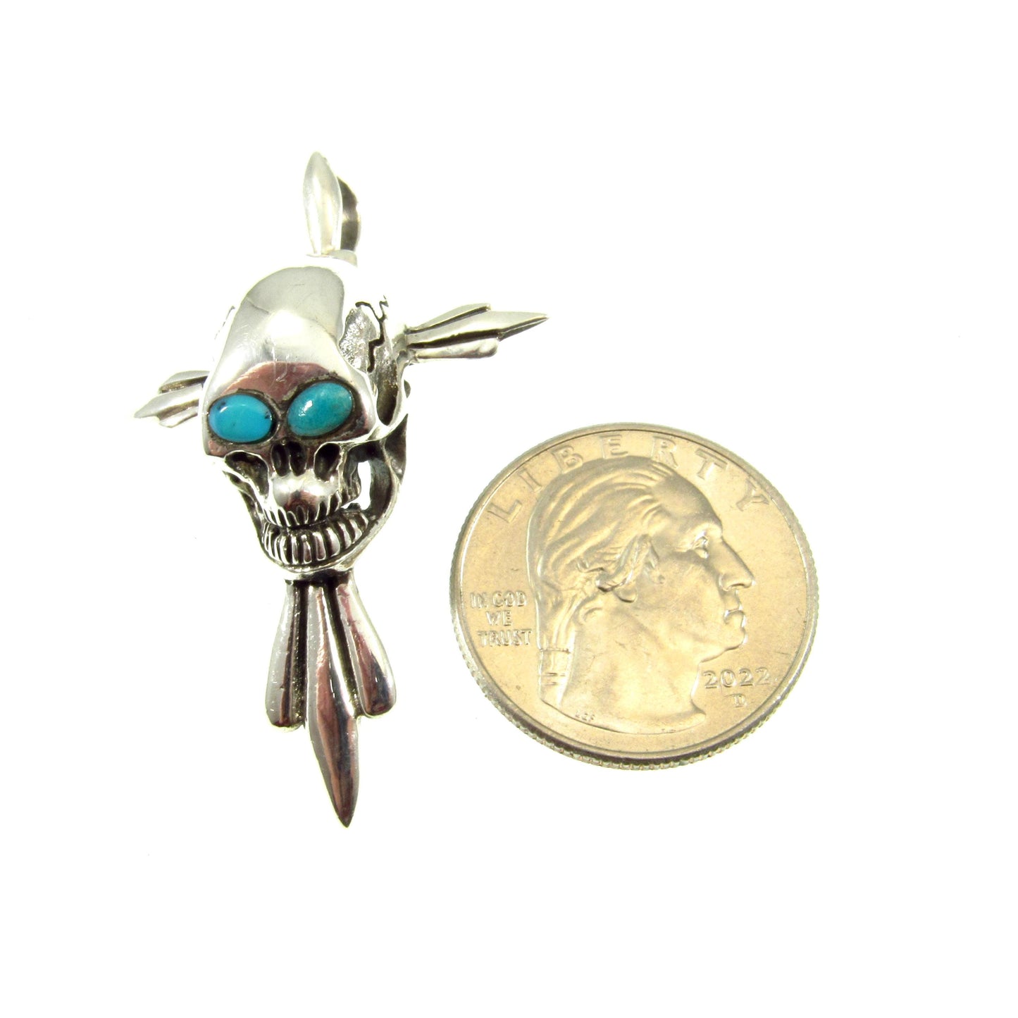 Solid 925 Sterling Silver Skull Pendant with Turquoise Eyes – Handcrafted Biker Jewelry, Gothic Necklace Pendant, Edgy Men's Streetwear