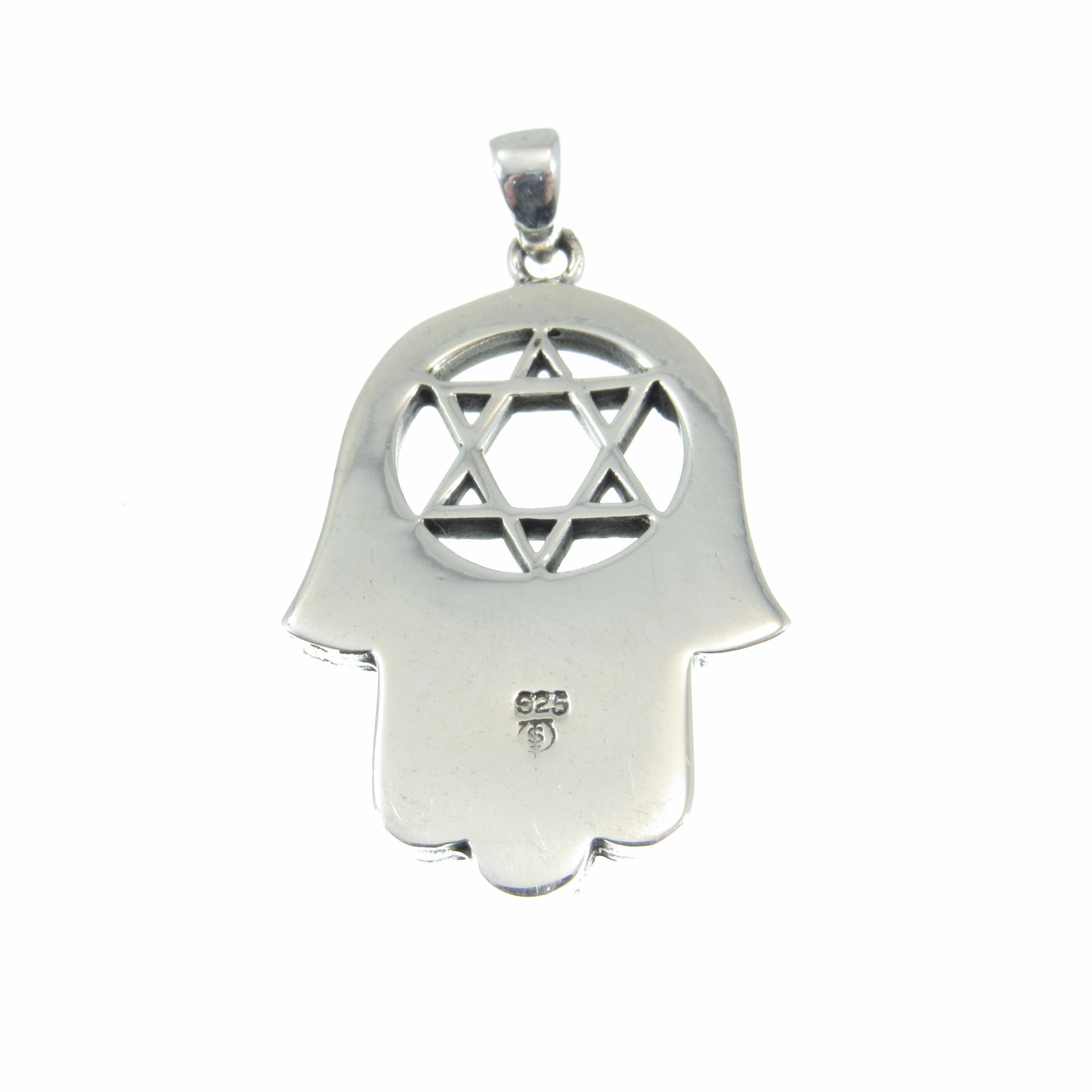 Solid 925 Sterling Silver Hamsa Hand & Star of David Pendant – Jewish Protection Symbol - Lab Opal Inlay - Judaica Gift for Men and Women