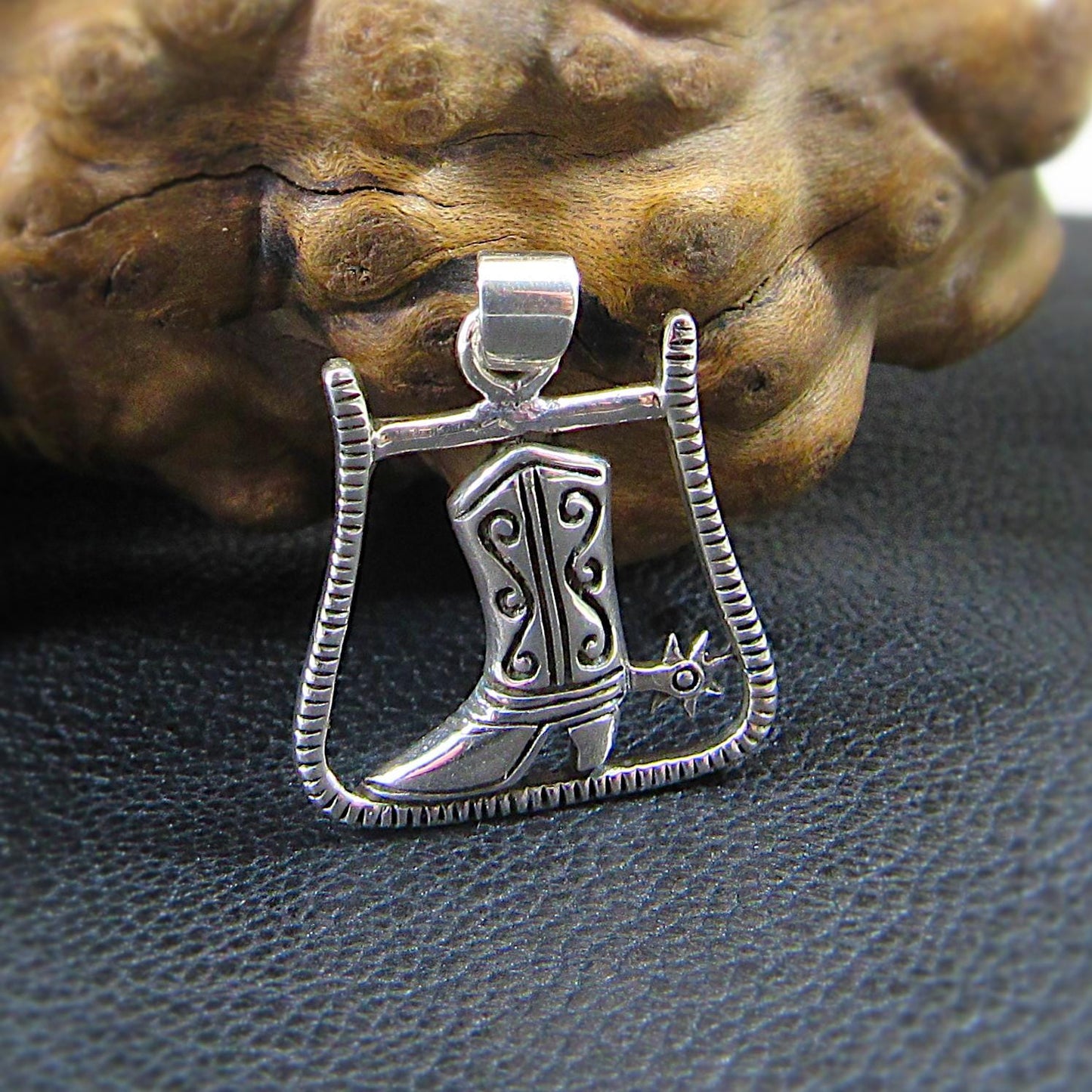 Solid 925 Sterling Silver Cowboy Boot & Spur Horseshoe Pendant - Handcrafted Western Jewelry Charm - Country Music and Rodeo Lover Gift Idea