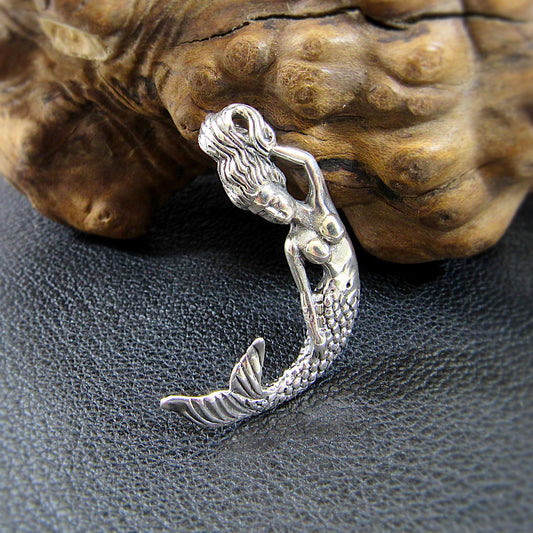 Solid 925 Sterling Silver Mermaid Pendant – Nautical Ocean Jewelry, Fantasy Sea Goddess Charm, Beach Lover Gift, Mythical Siren Pendant