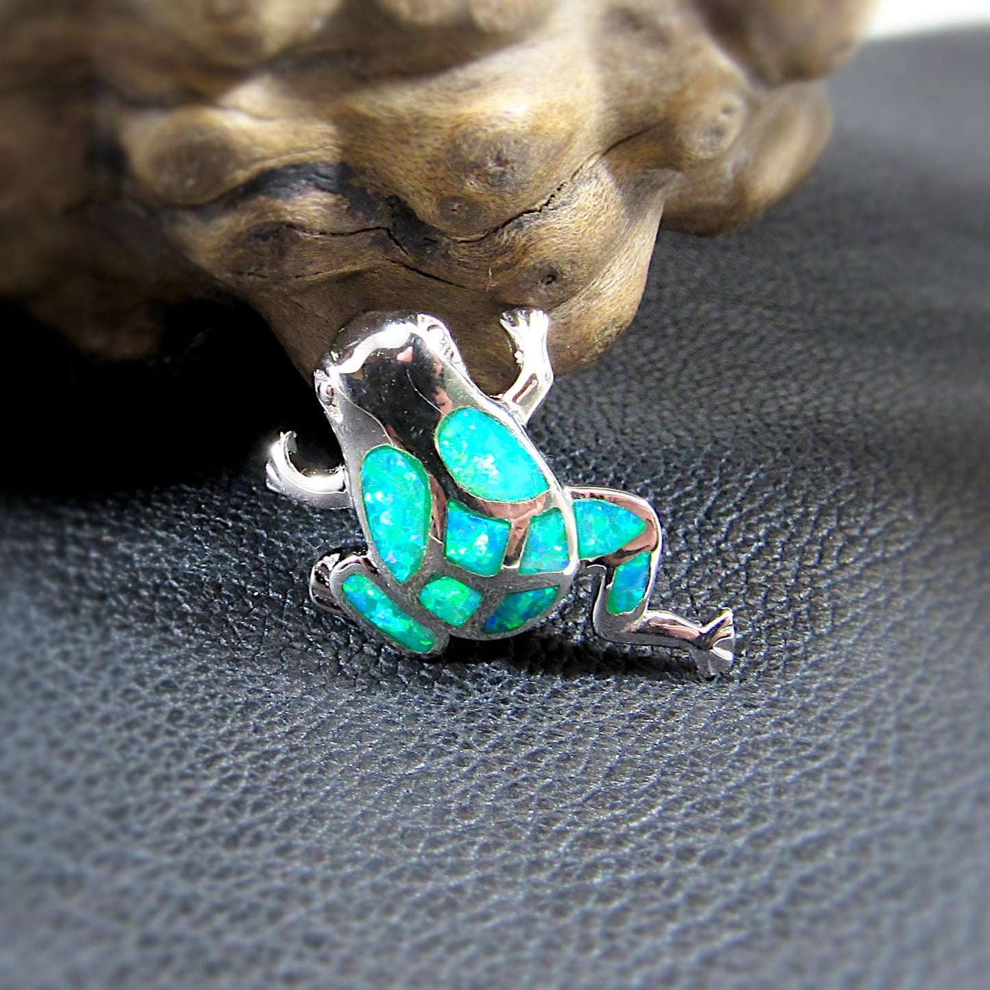 Solid 925 Sterling Silver Frog Pendant – Lab Created Opal Slide Charm - Nature Jewelry - Animal Necklace Charm - Elegant Gift for Her