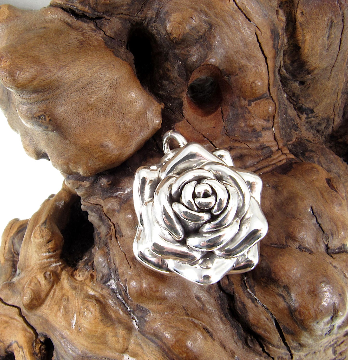 Solid 925 Sterling Silver 3D Rose Flower Pendant, Tudor Rose Statement Piece, Royal Emblem, Vintage Style Floral Jewelry, Romantic Gift