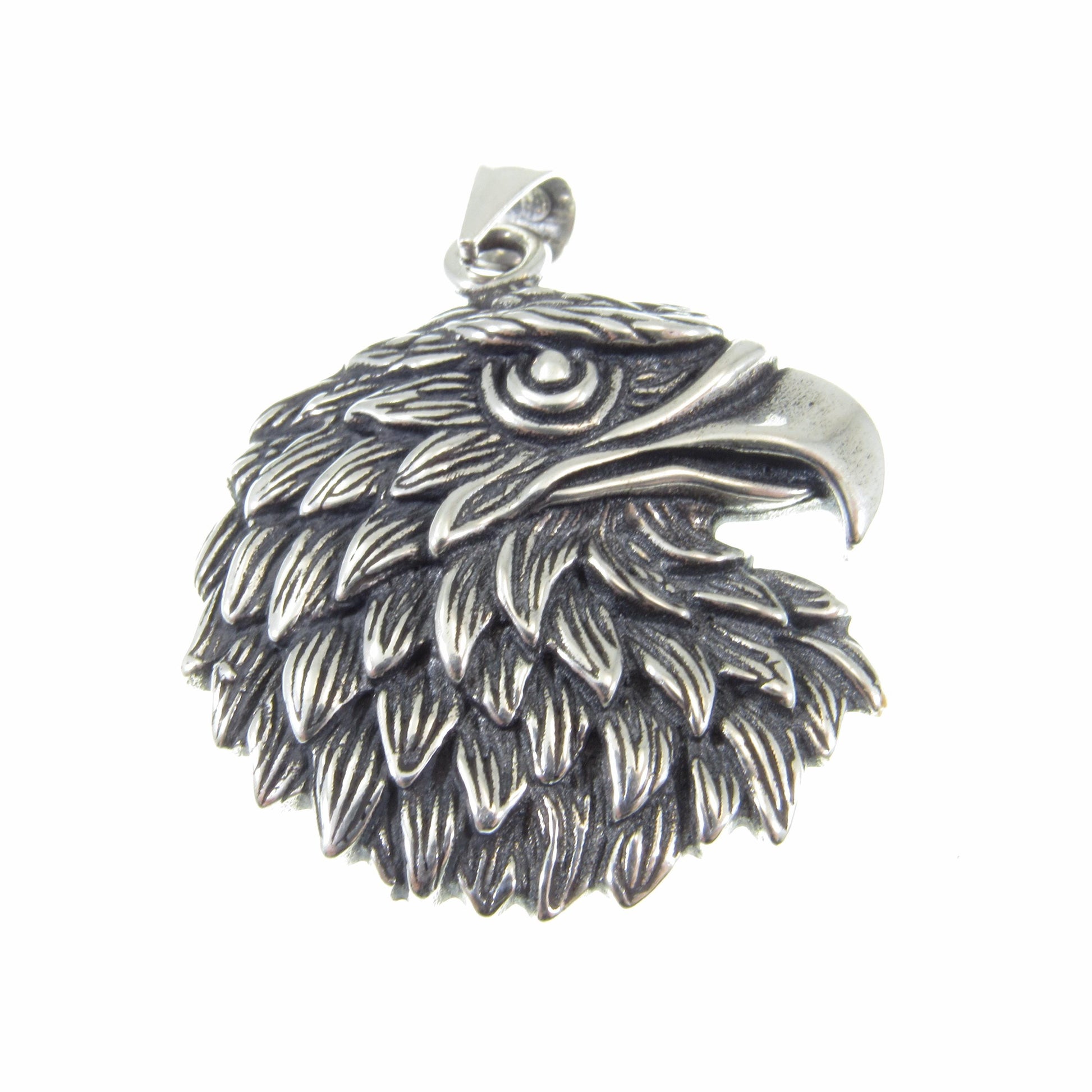 Solid Sterling Silver Eagle Pendant – 3D Bald Eagle Head Amulet, Patriotic Jewelry for Men, American Symbol of Freedom, Gift for Him