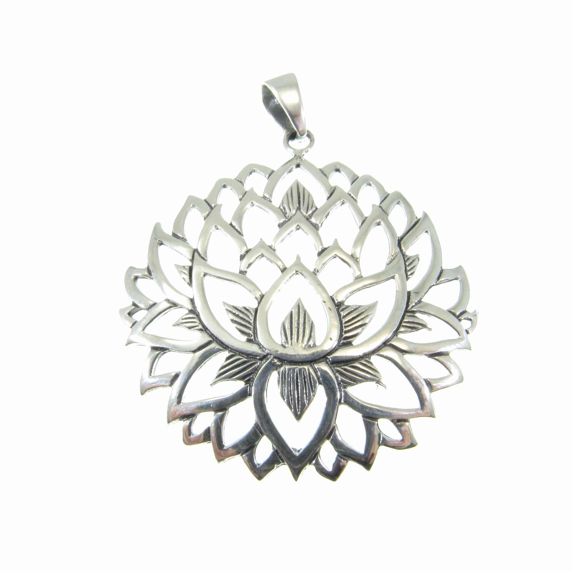 Solid 925 Sterling Silver Lotus Pendant – Large Sacred Flower Amulet, Yoga Spiritual Jewelry, Symbol of Enlightenment, Boho Gift for Her
