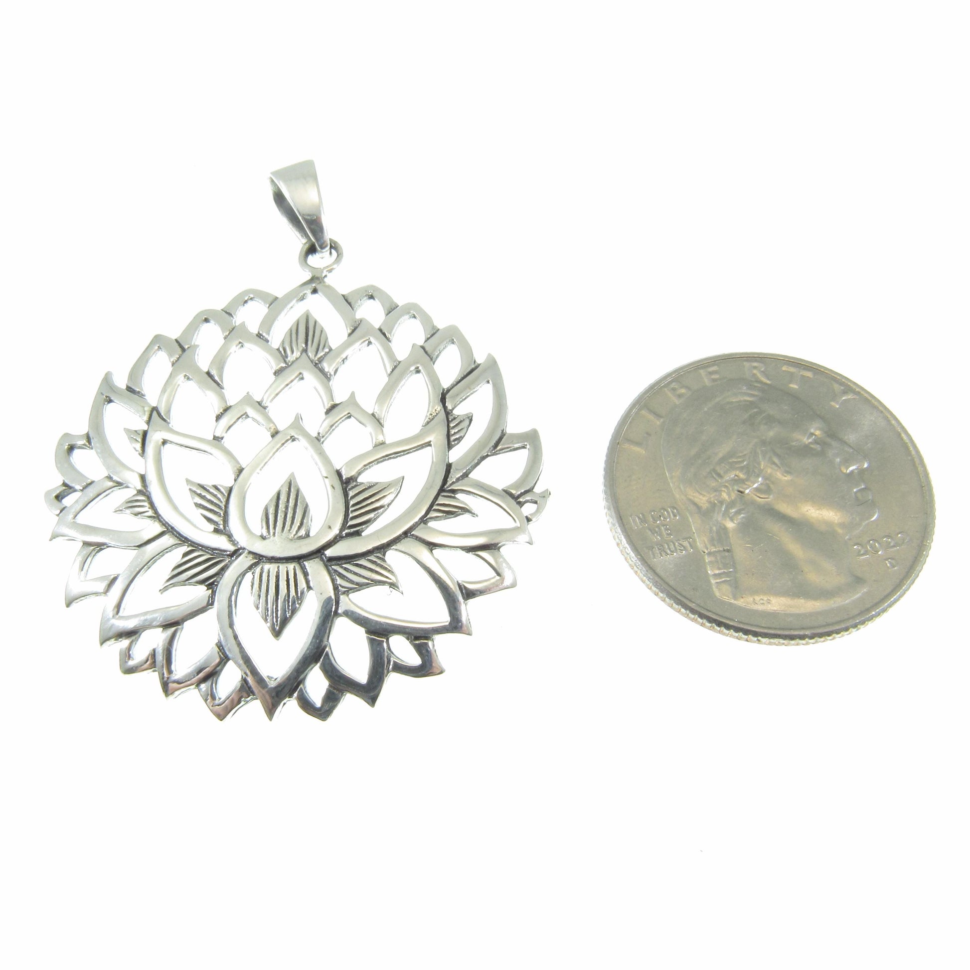 Solid 925 Sterling Silver Lotus Pendant – Large Sacred Flower Amulet, Yoga Spiritual Jewelry, Symbol of Enlightenment, Boho Gift for Her