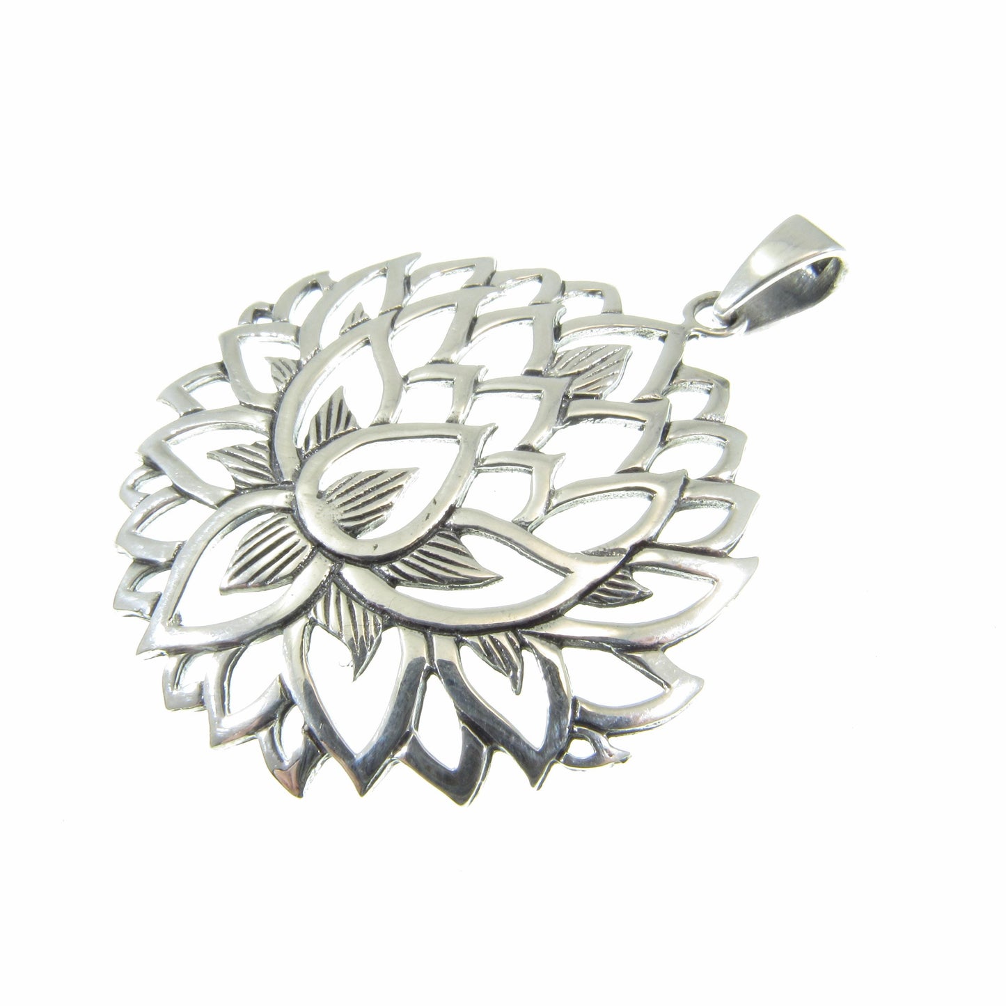 Solid 925 Sterling Silver Lotus Pendant – Large Sacred Flower Amulet, Yoga Spiritual Jewelry, Symbol of Enlightenment, Boho Gift for Her