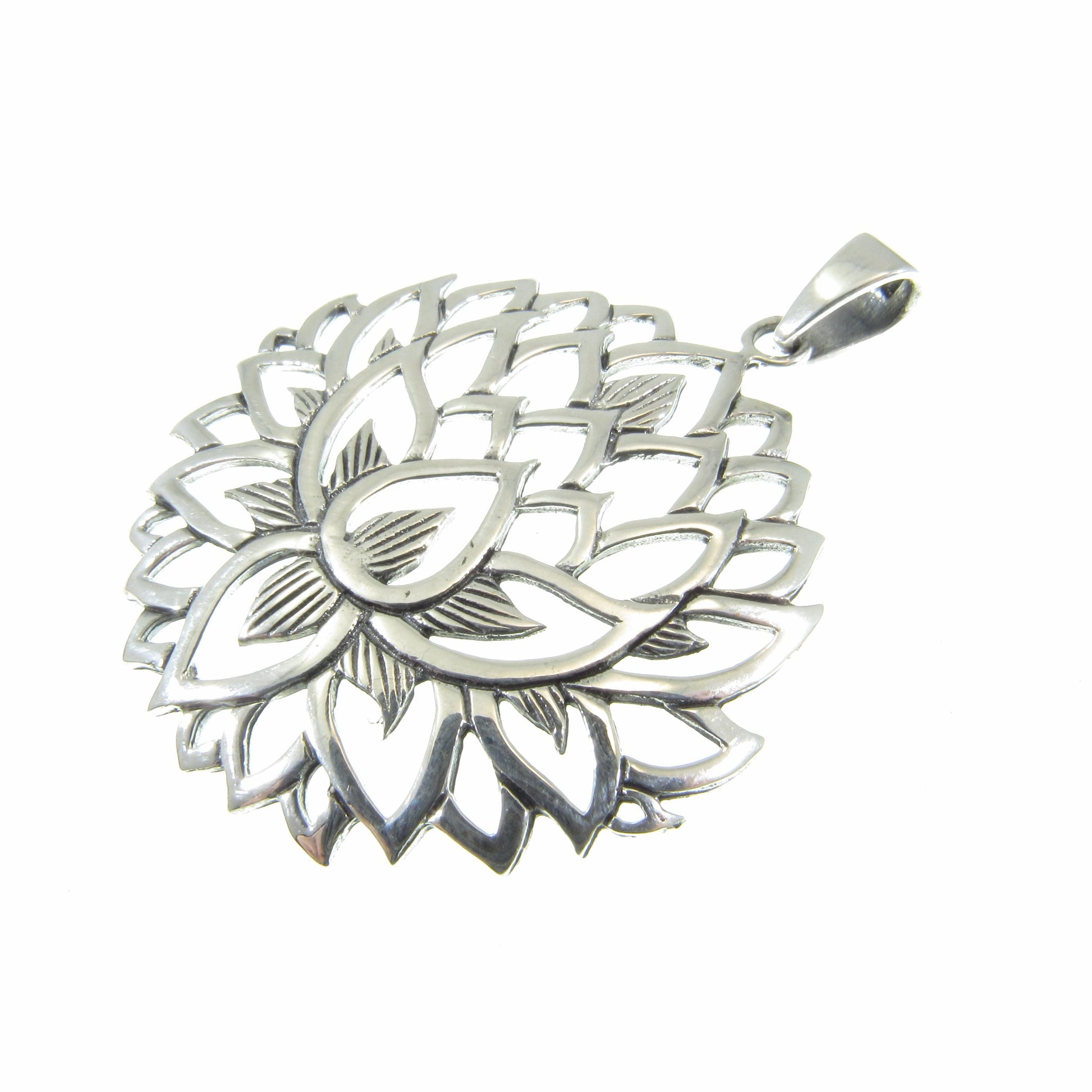 Solid 925 Sterling Silver Lotus Pendant – Large Sacred Flower Amulet, Yoga Spiritual Jewelry, Symbol of Enlightenment, Boho Gift for Her