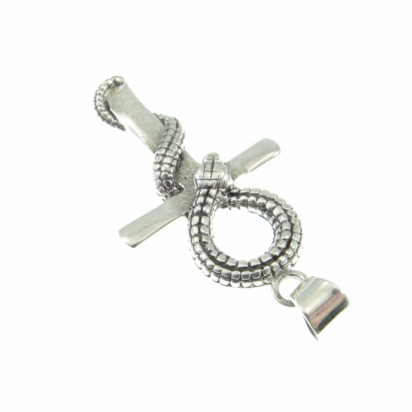 Solid 925 Sterling Silver Ankh Pendant with Snake – Egyptian Symbol of Life & Power, Serpent Cross, Gothic Occult Jewelry, Protection Amulet