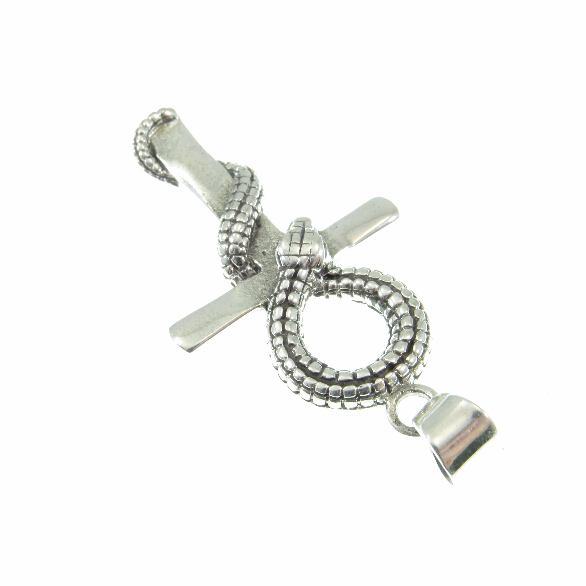 Solid 925 Sterling Silver Ankh Pendant with Snake – Egyptian Symbol of Life & Power, Serpent Cross, Gothic Occult Jewelry, Protection Amulet