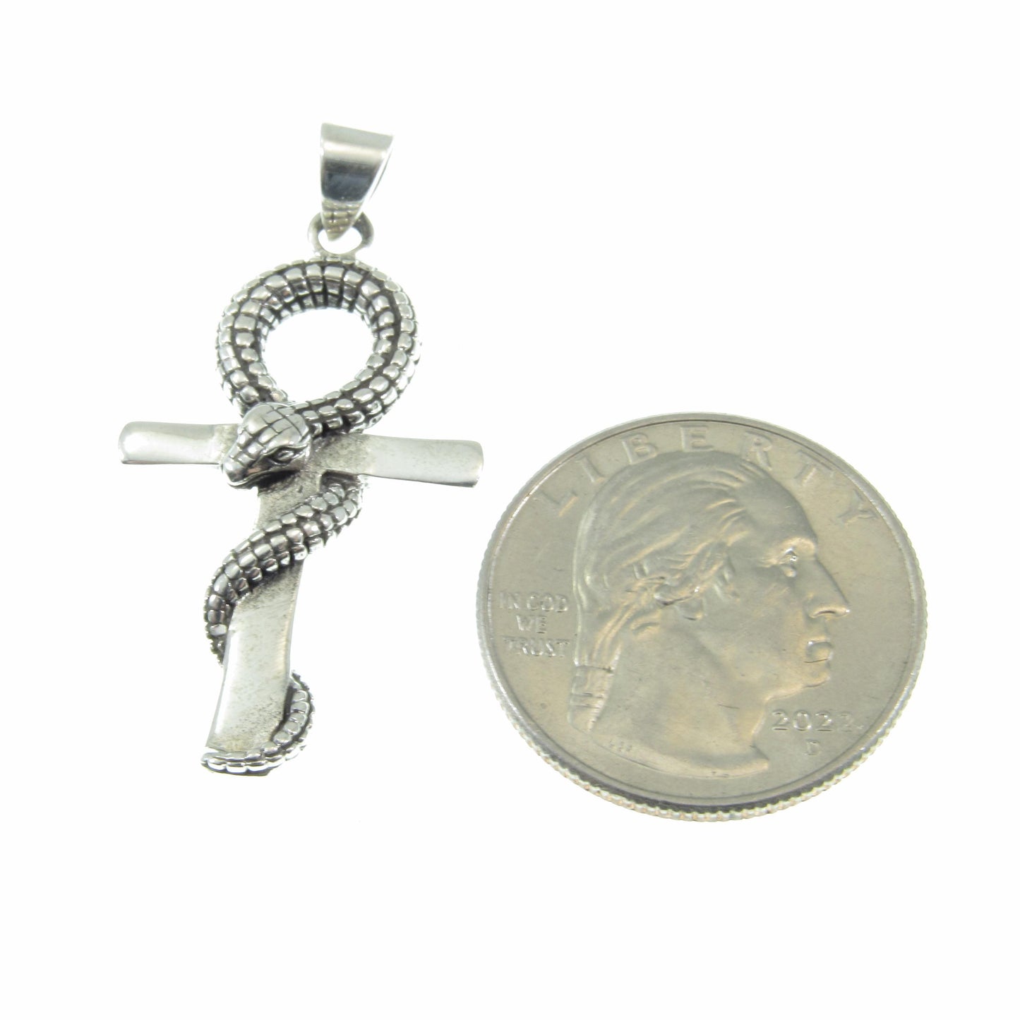 Solid 925 Sterling Silver Ankh Pendant with Snake – Egyptian Symbol of Life & Power, Serpent Cross, Gothic Occult Jewelry, Protection Amulet