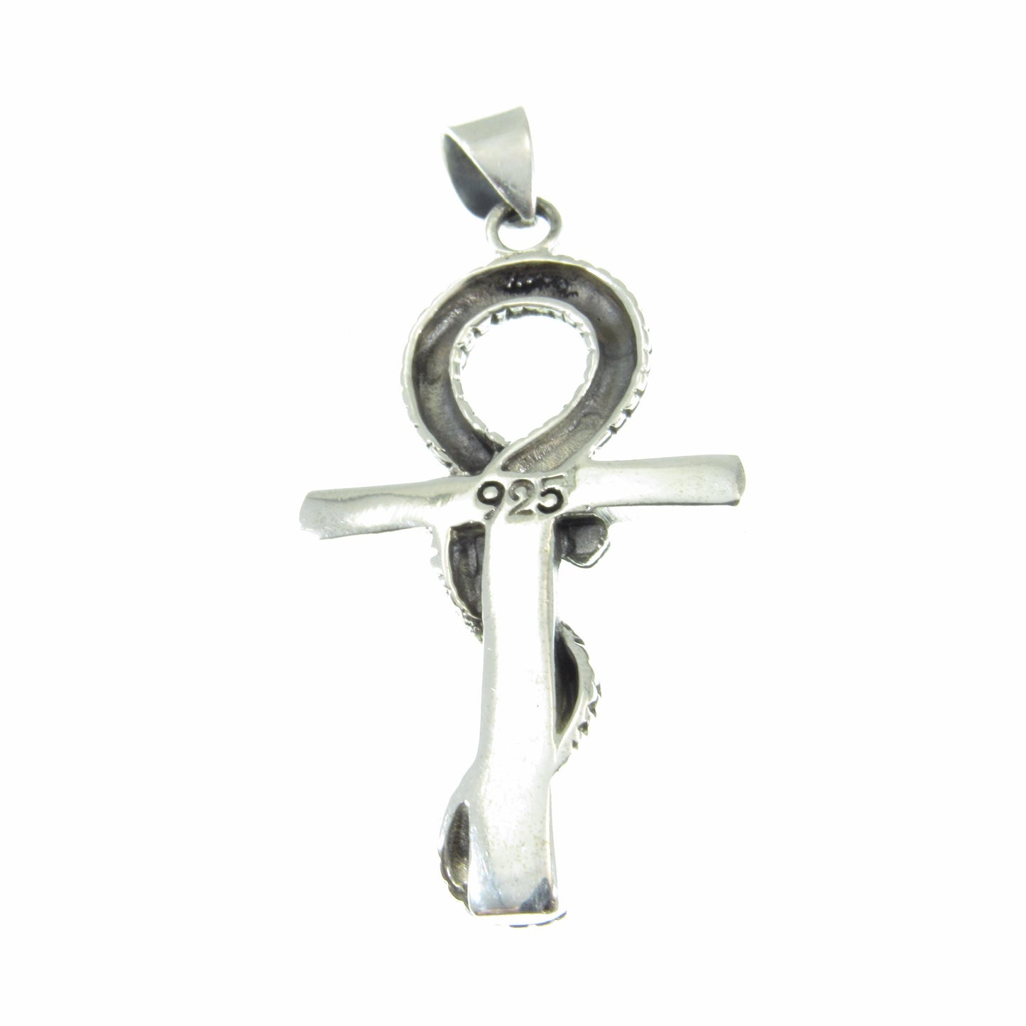 Solid 925 Sterling Silver Ankh Pendant with Snake – Egyptian Symbol of Life & Power, Serpent Cross, Gothic Occult Jewelry, Protection Amulet
