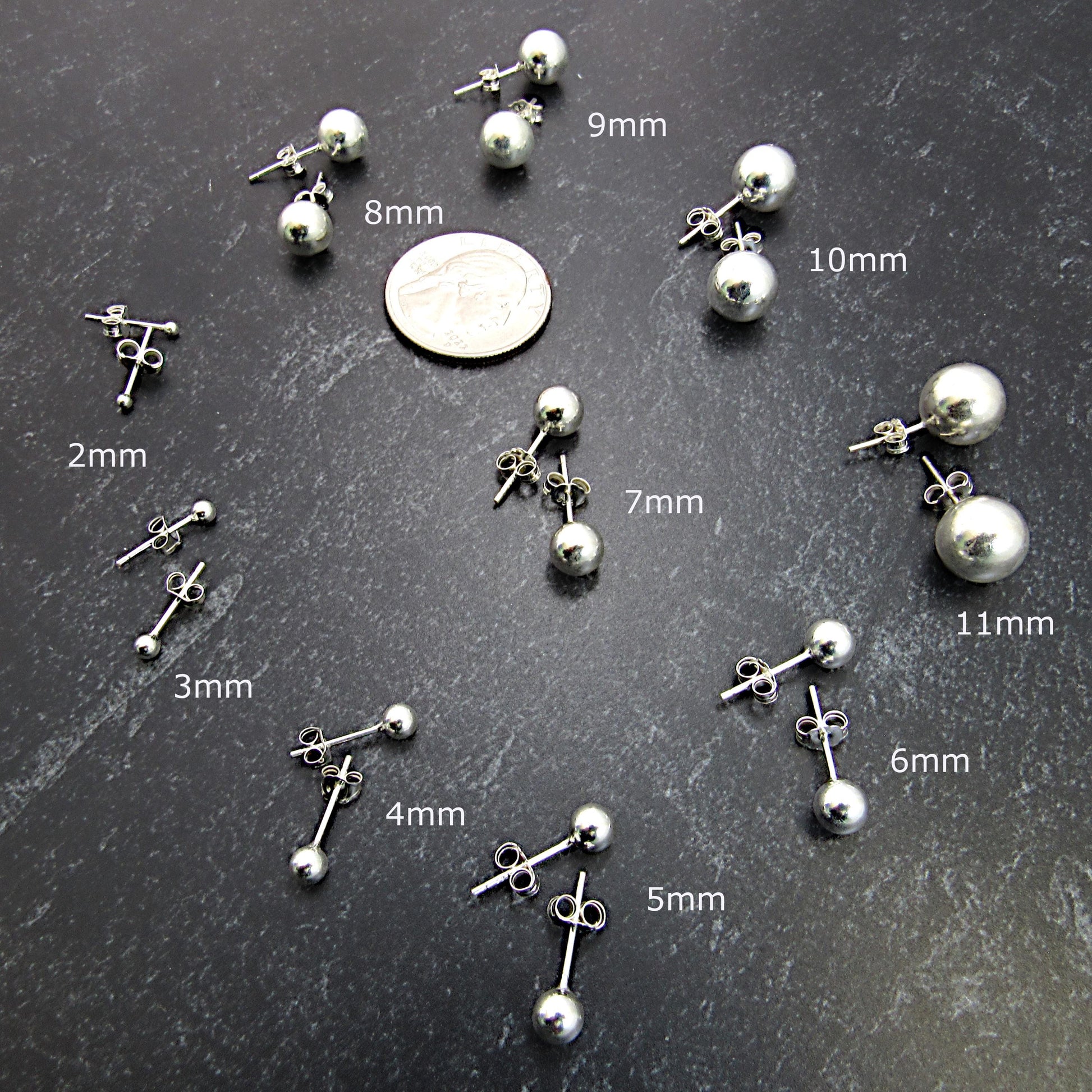 Solid 925 Sterling Silver Ball Stud Earrings – Simple Round Studs in Small, Medium & Large Sizes – Minimalist Earring Balls for Men / Women