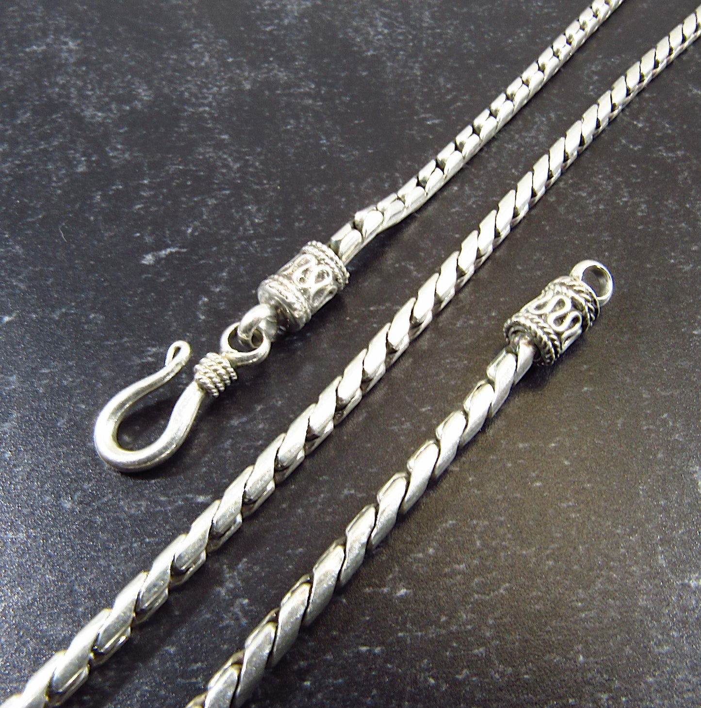 Solid 925 Sterling Silver Balinese Chains, Necklace or Bracelet – Handmade in Bali, Oxidized Unisex Jewelry, Unique Gift for Men & Women