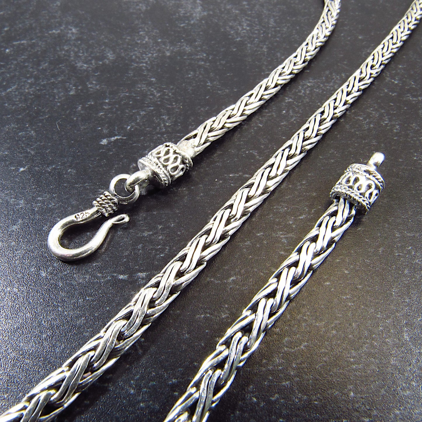 Solid 925 Sterling Silver Balinese Chains, Necklace or Bracelet – Handmade in Bali, Oxidized Unisex Jewelry, Unique Gift for Men & Women