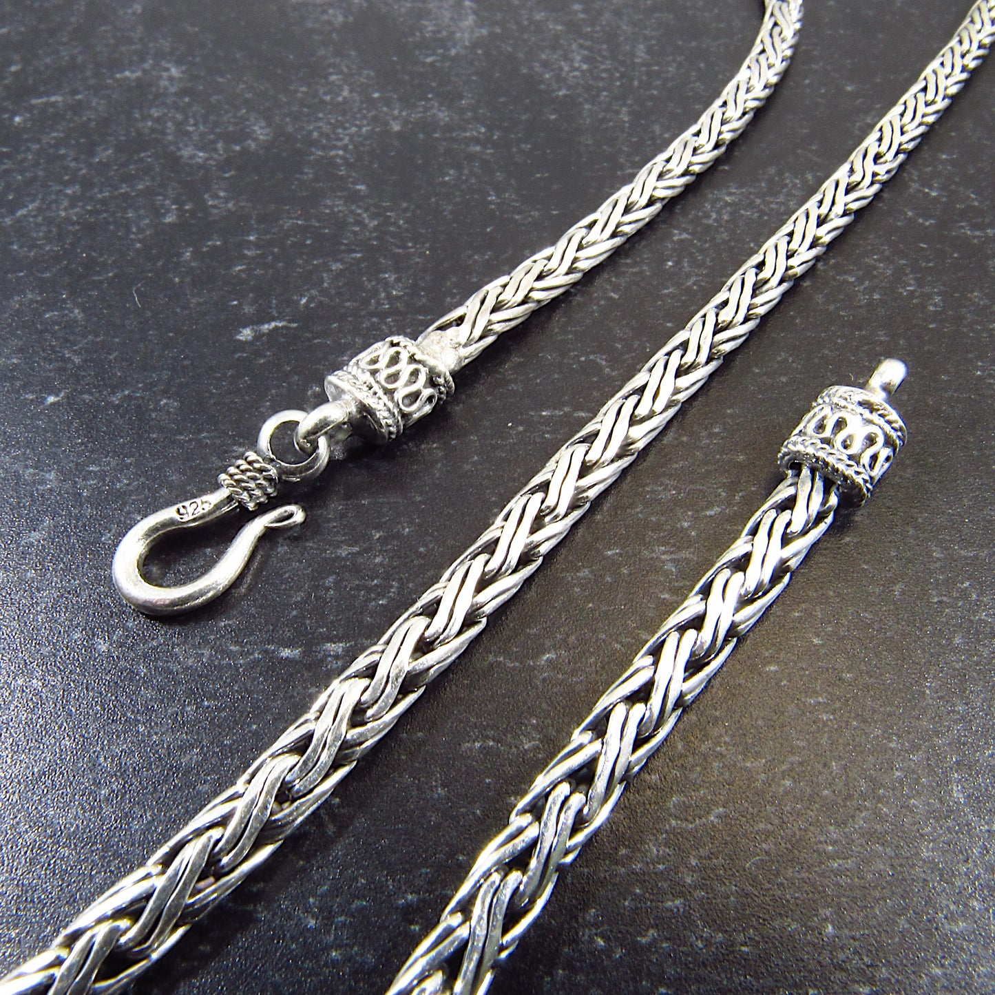 Solid 925 Sterling Silver Balinese Chains, Necklace or Bracelet – Handmade in Bali, Oxidized Unisex Jewelry, Unique Gift for Men & Women