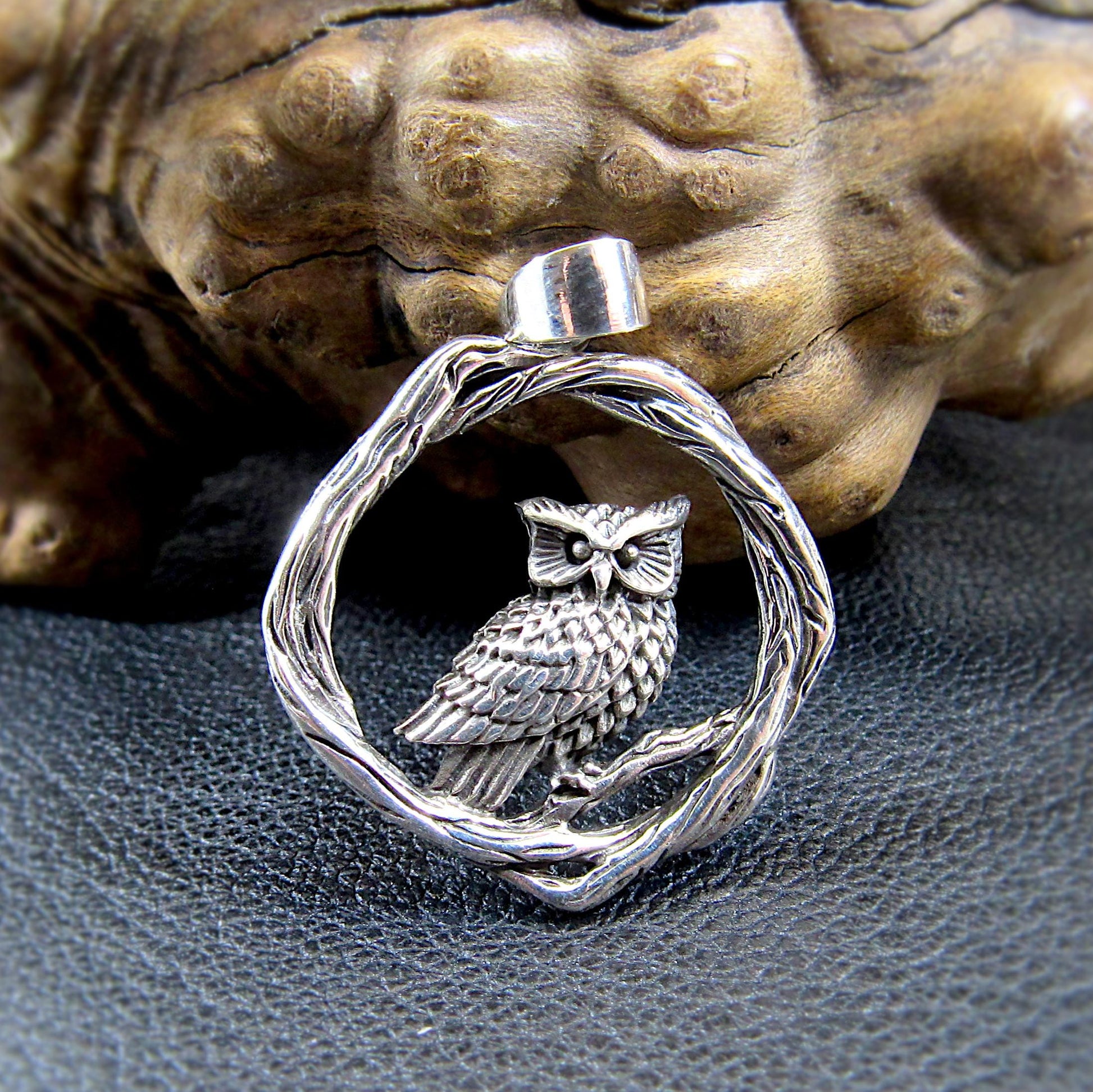 Solid 925 Sterling Silver Owl Pendant - Nature Jewelry, Woodland Charm, Gift for Owl Lovers, Bird Pendant, Owl Perched on Twisted Branches